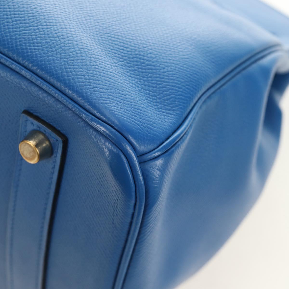 HERMES Birkin 35 Hand Bag Leather Blue Gold Auth 188015SM