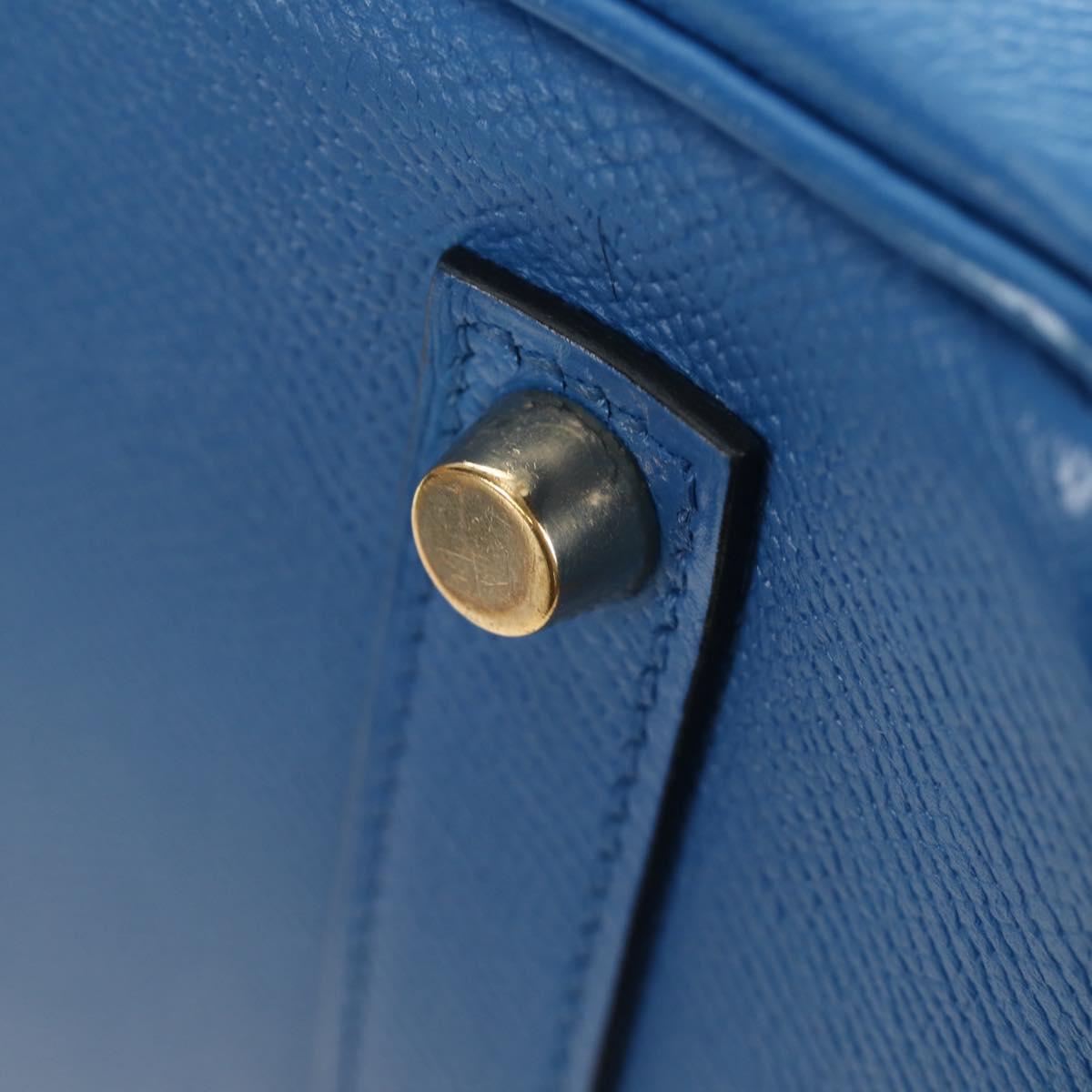 HERMES Birkin 35 Hand Bag Leather Blue Gold Auth 188015SM
