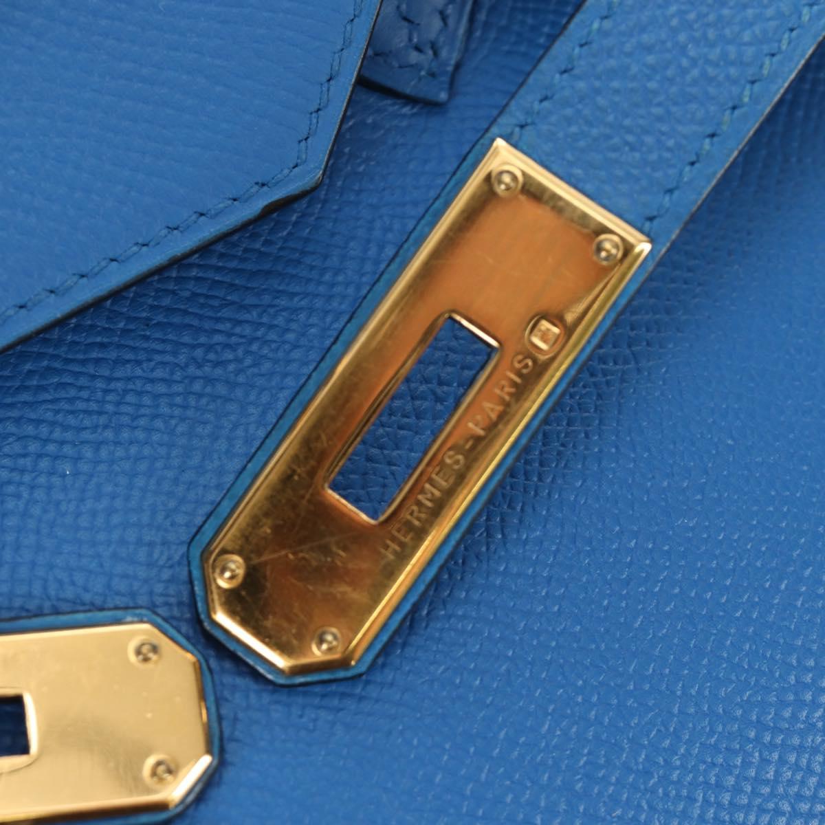 HERMES Birkin 35 Hand Bag Leather Blue Gold Auth 188015SM