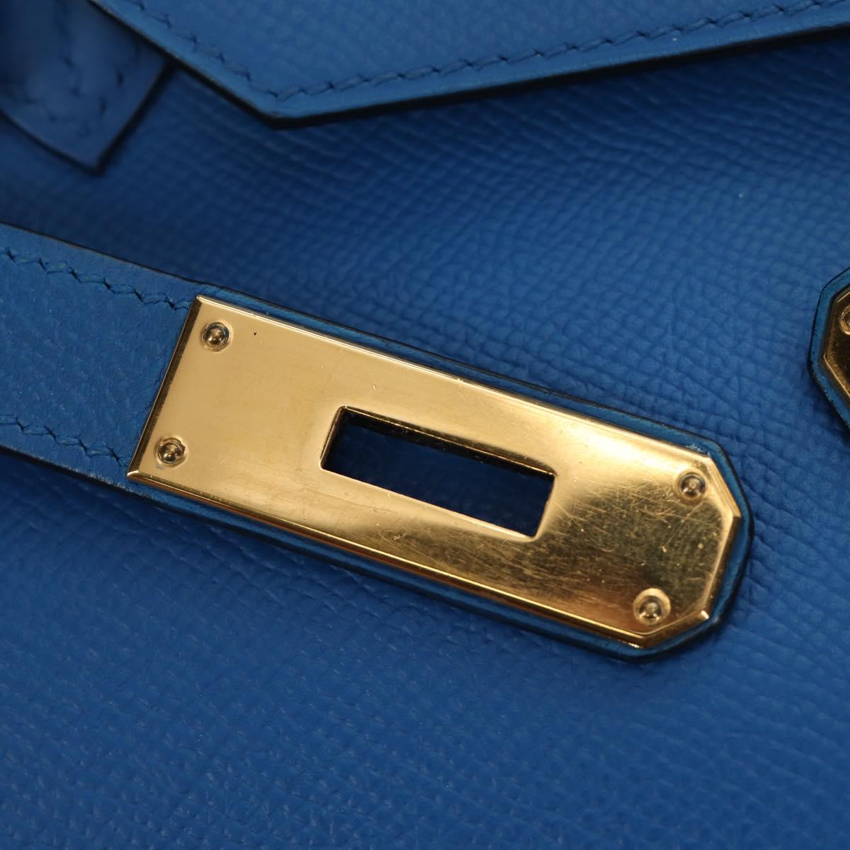 HERMES Birkin 35 Hand Bag Leather Blue Gold Auth 188015SM