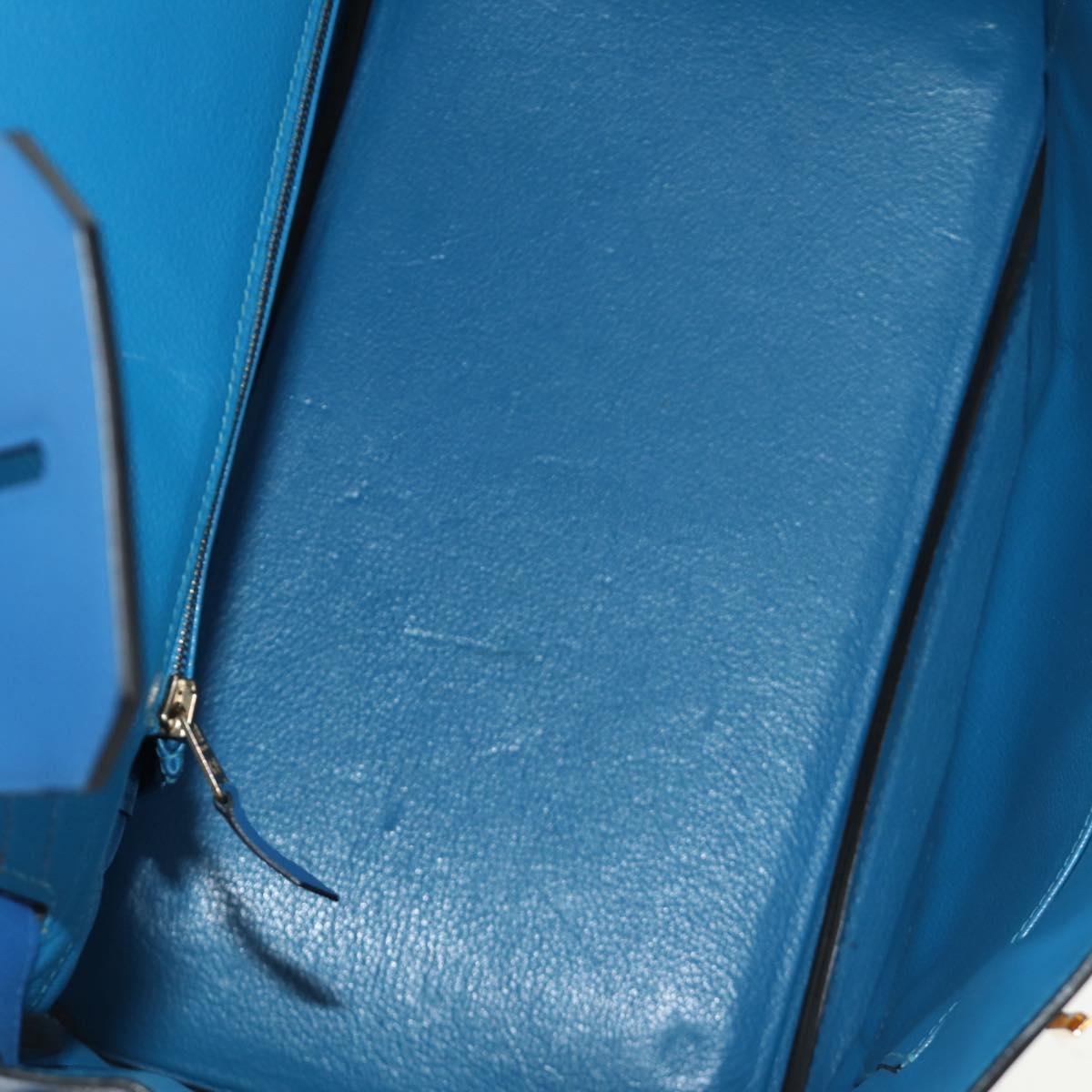 HERMES Birkin 35 Hand Bag Leather Blue Gold Auth 188015SM