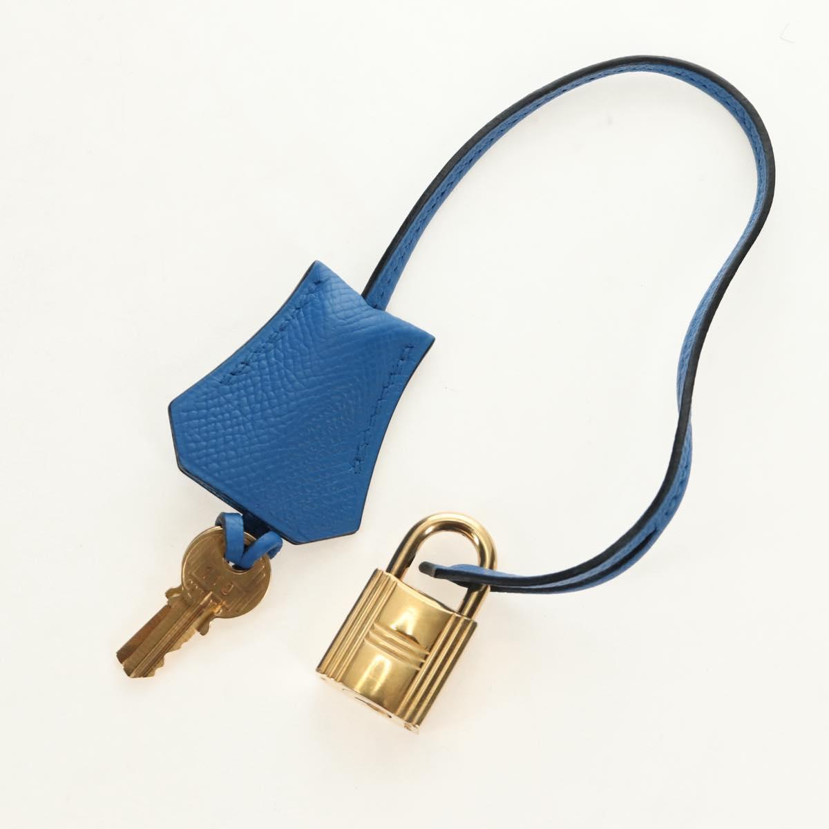 HERMES Birkin 35 Hand Bag Leather Blue Gold Auth 188015SM