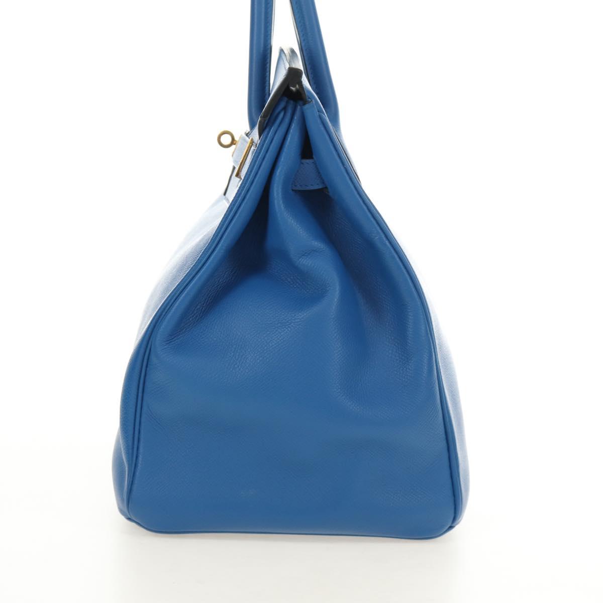 HERMES Birkin 35 Hand Bag Leather Blue Gold Auth 188015SM