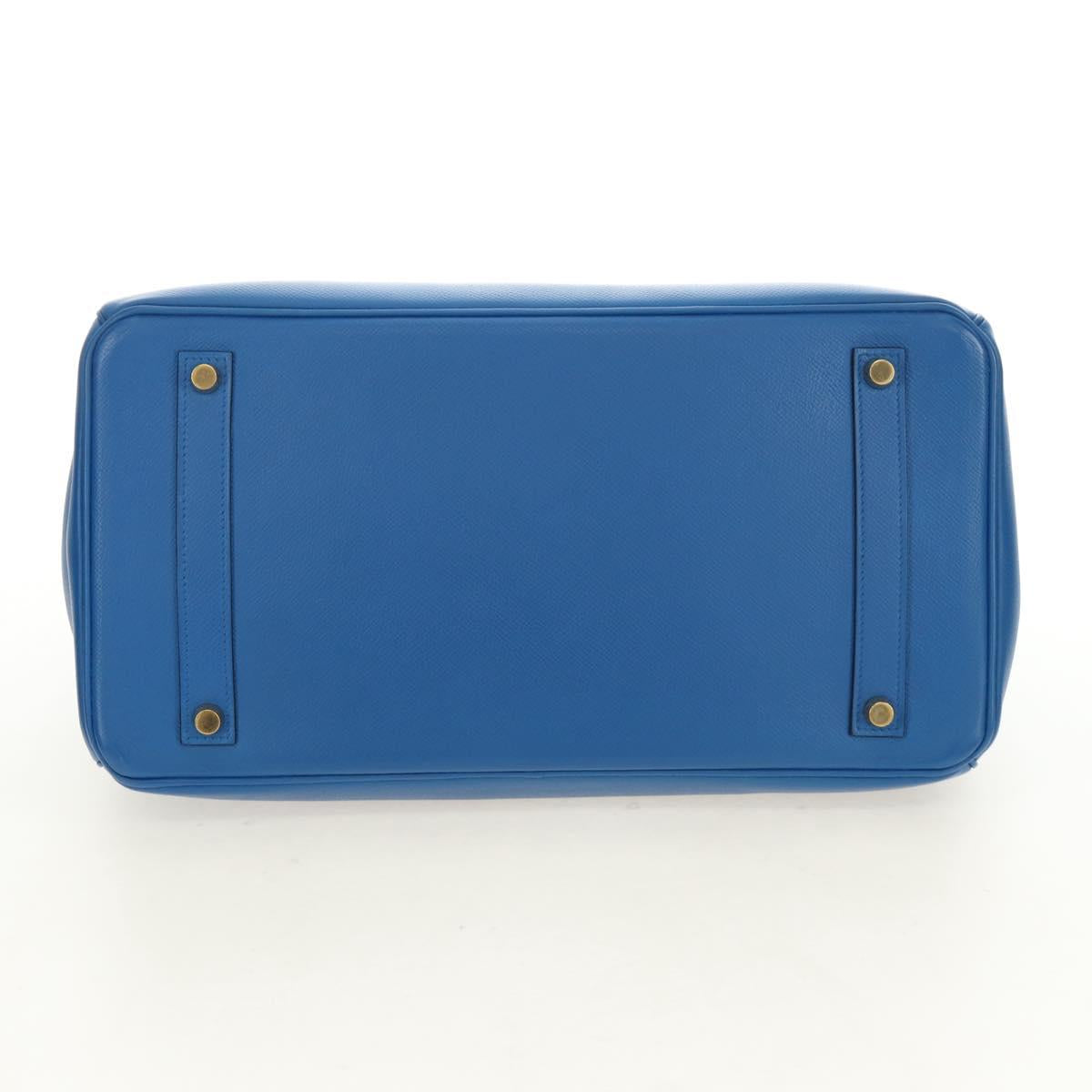 HERMES Birkin 35 Hand Bag Leather Blue Gold Auth 188015SM