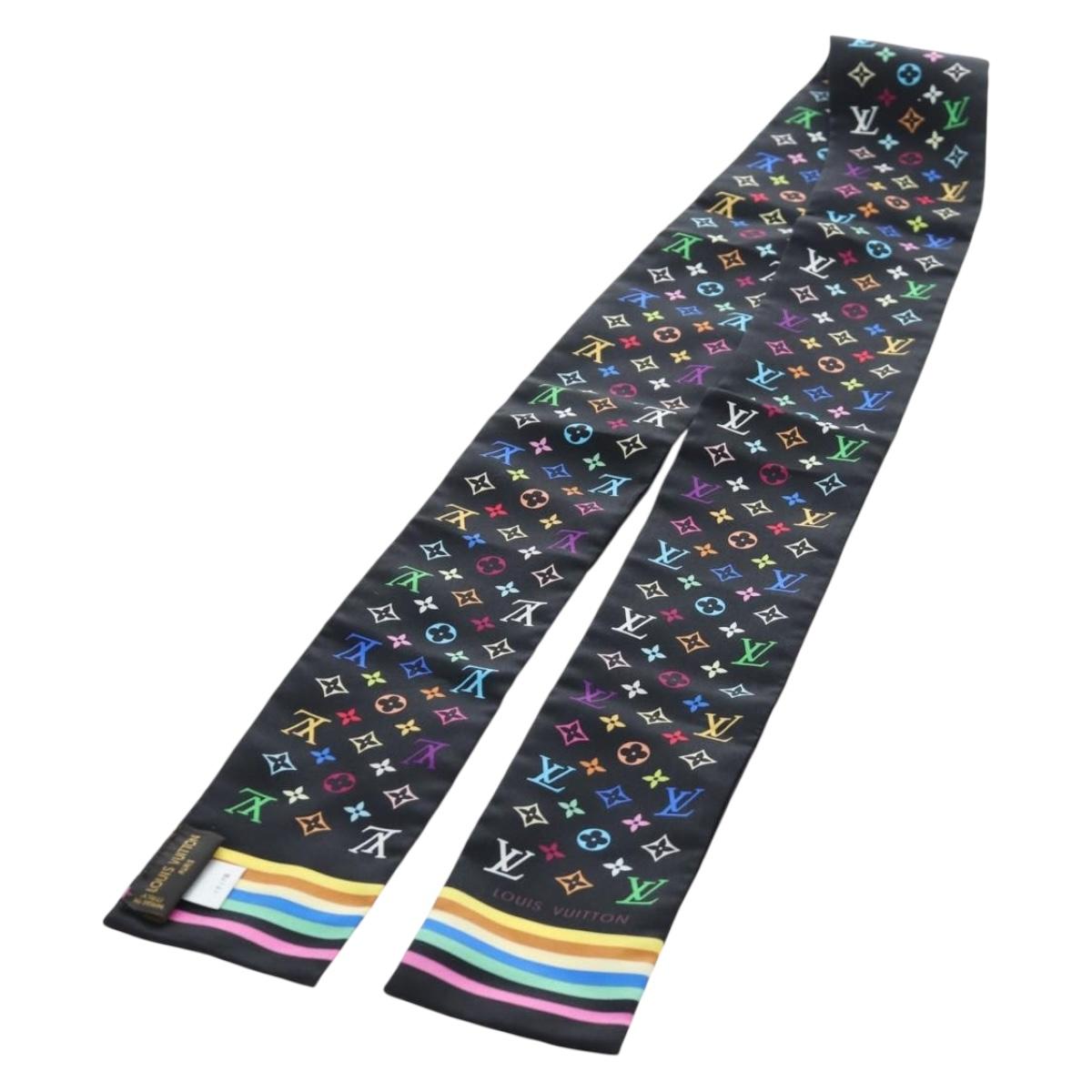 LOUIS VUITTON Monogram Multicolor Bando Scarf Silk Black LV Auth 188016V