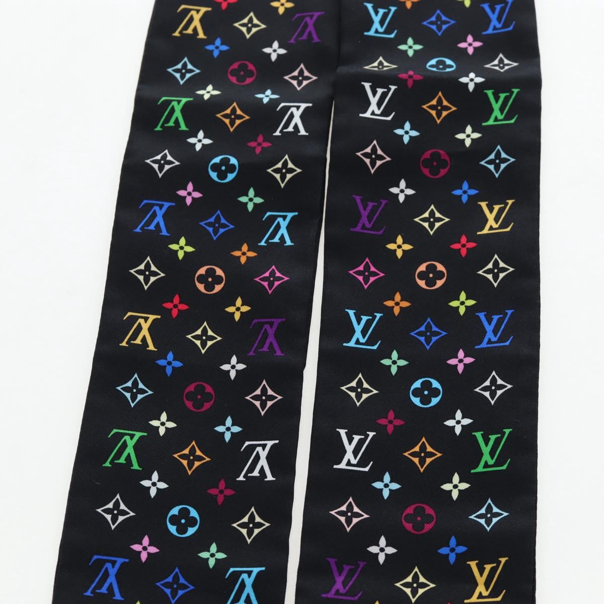 LOUIS VUITTON Monogram Multicolor Bando Scarf Silk Black LV Auth 188016V