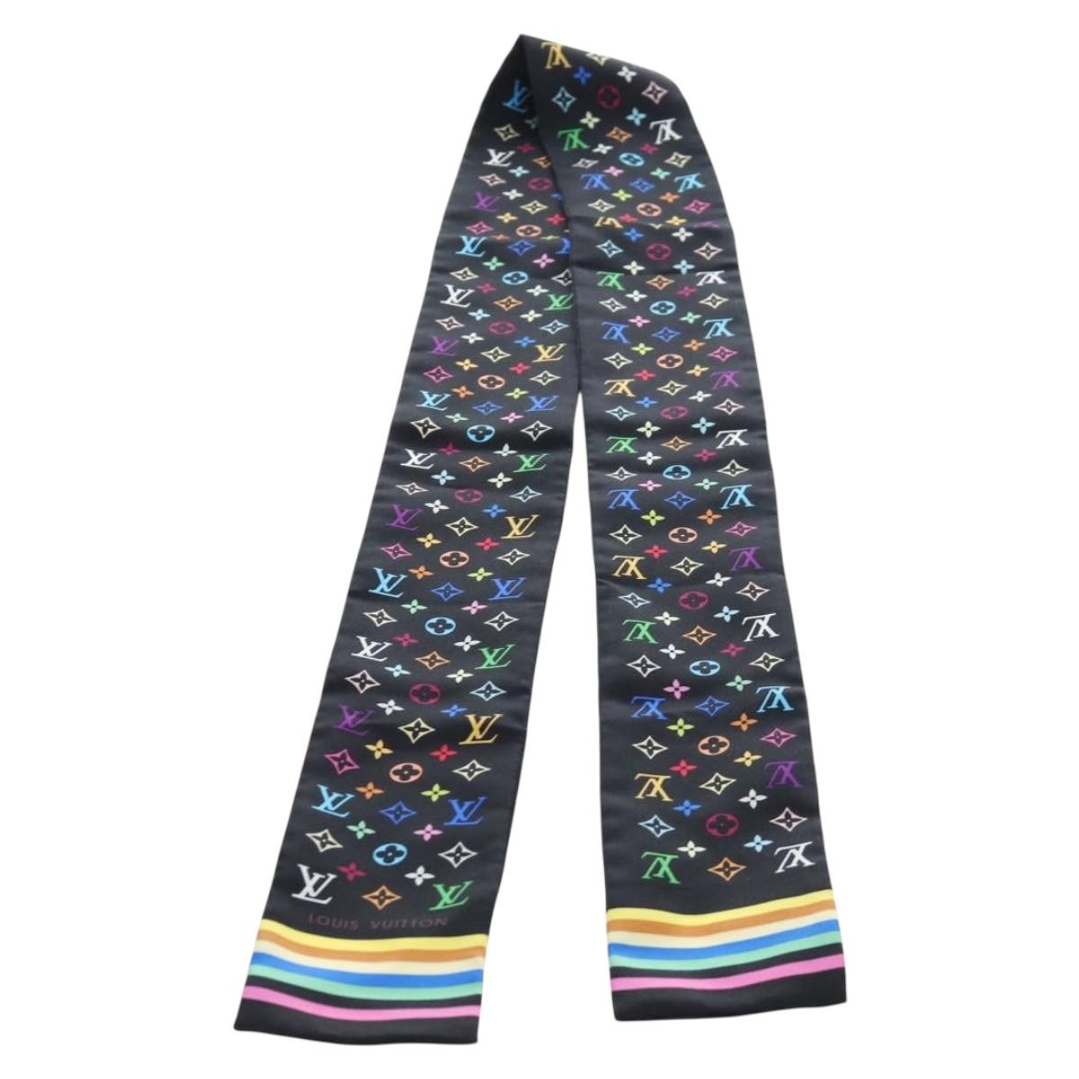 LOUIS VUITTON Monogram Multicolor Bando Scarf Silk Black LV Auth 188016V