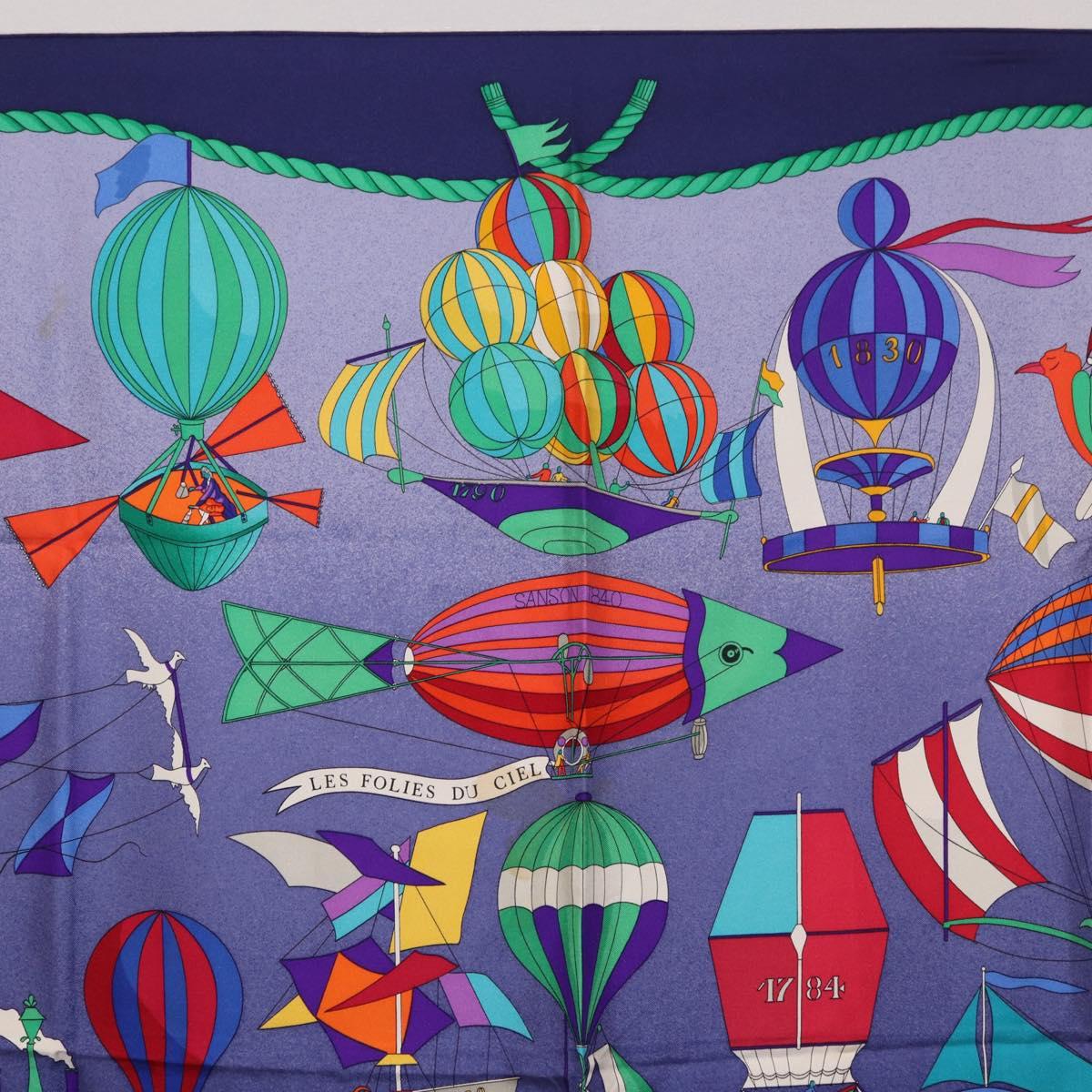 HERMES Carre90 Scarf Silk "LES FOLIES DU CIEL" Blue Auth 188021