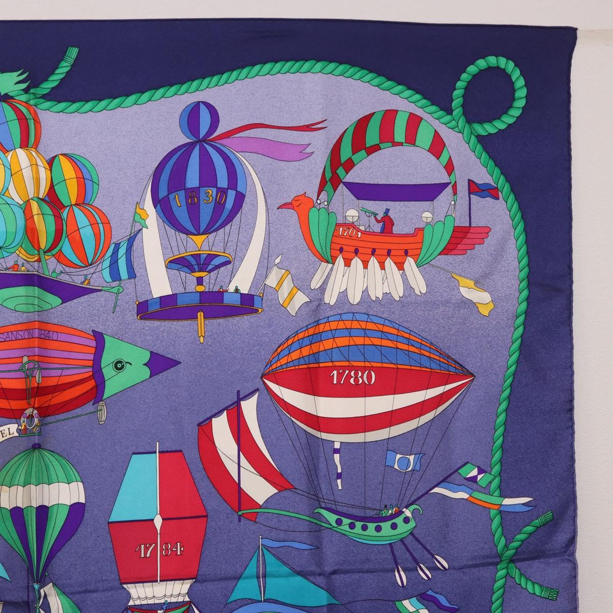 HERMES Carre90 Scarf Silk "LES FOLIES DU CIEL" Blue Auth 188021
