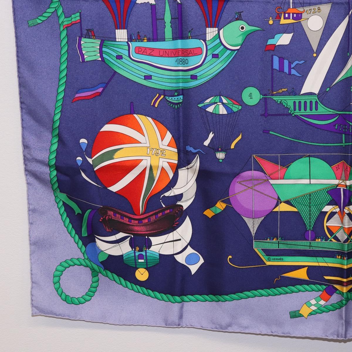 HERMES Carre90 Scarf Silk "LES FOLIES DU CIEL" Blue Auth 188021