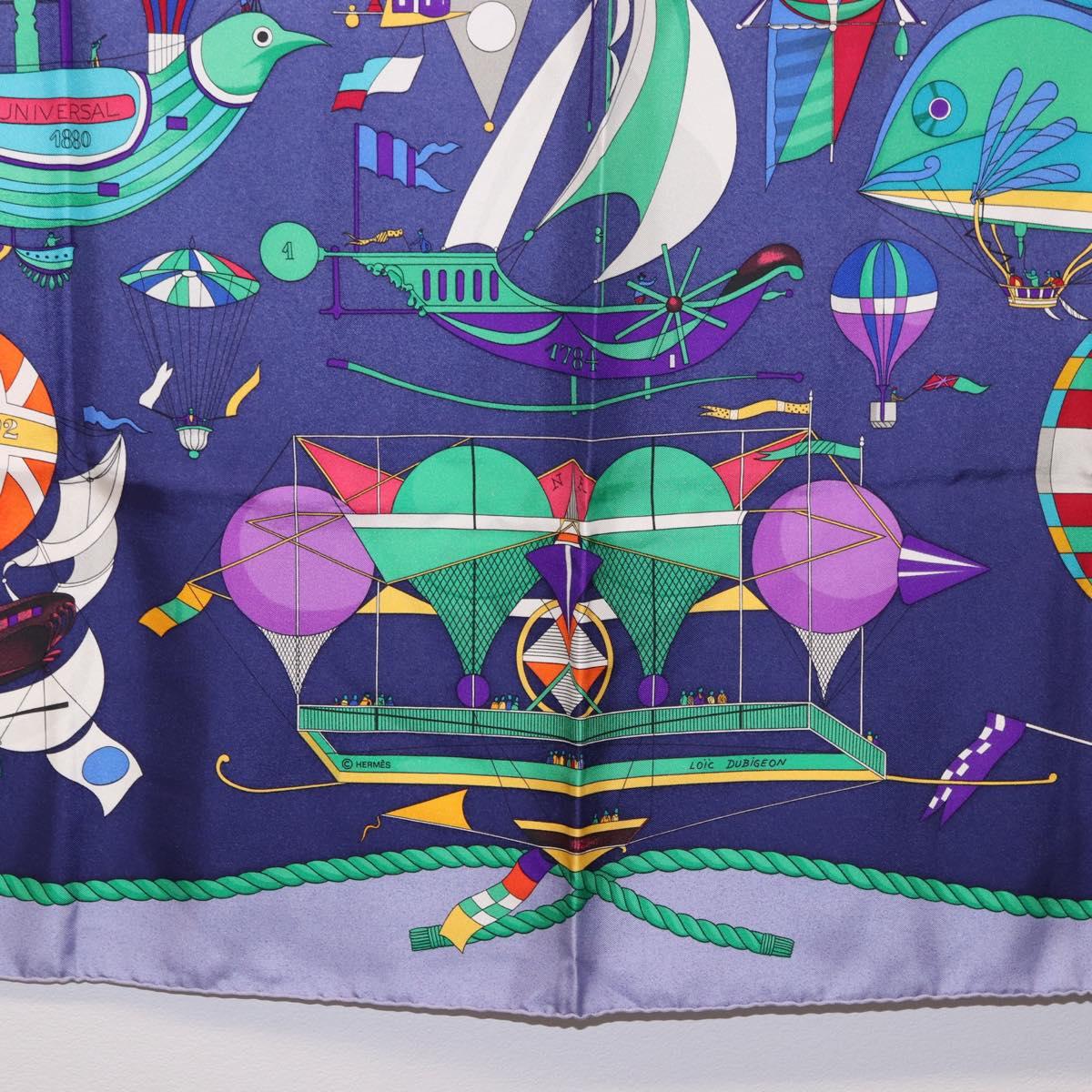 HERMES Carre90 Scarf Silk "LES FOLIES DU CIEL" Blue Auth 188021