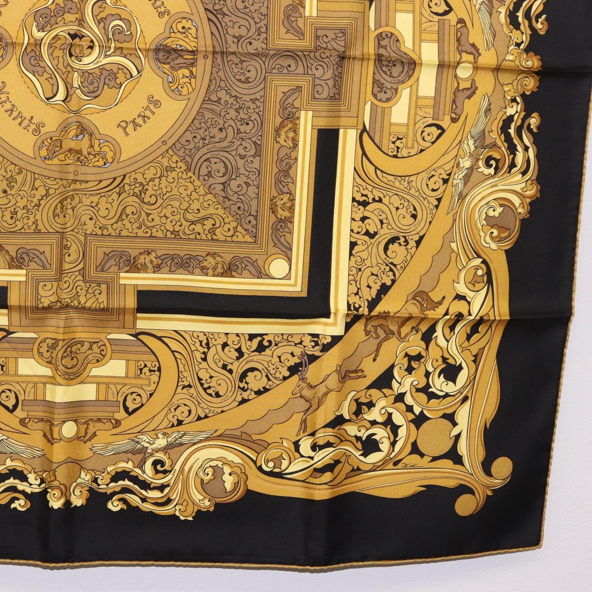HERMES Carre90 Scarf Silk "ANIMAUX SOLAIRES" Black Auth 188023M