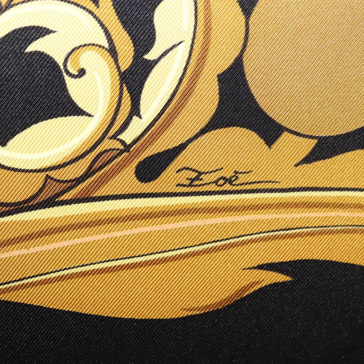 HERMES Carre90 Scarf Silk "ANIMAUX SOLAIRES" Black Auth 188023M