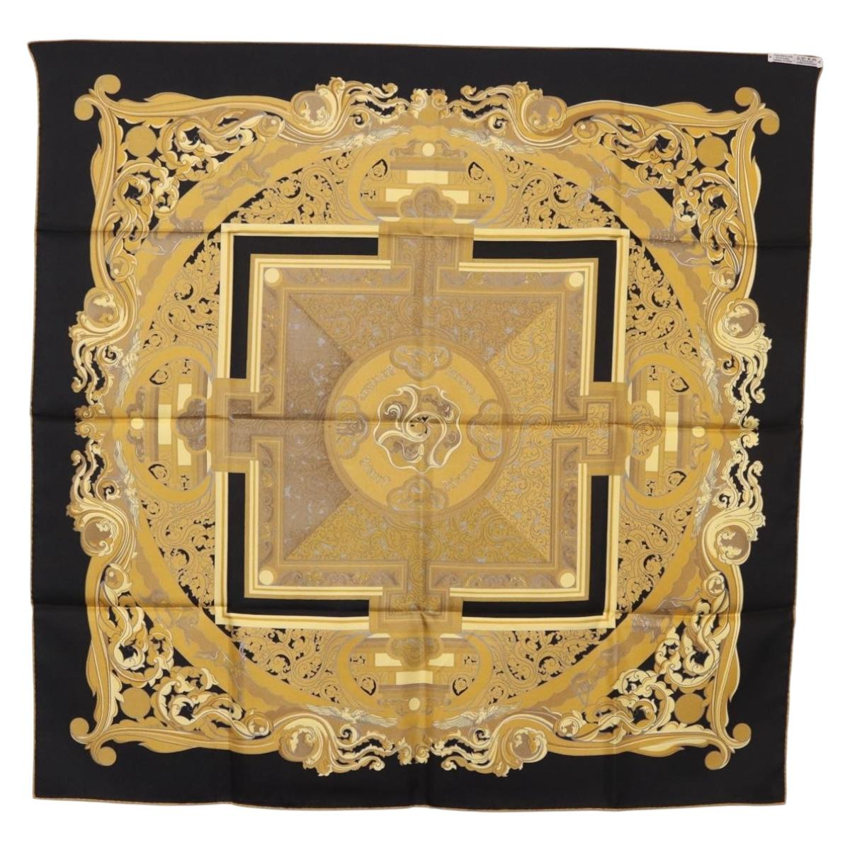 HERMES Carre90 Scarf Silk "ANIMAUX SOLAIRES" Black Auth 188023M