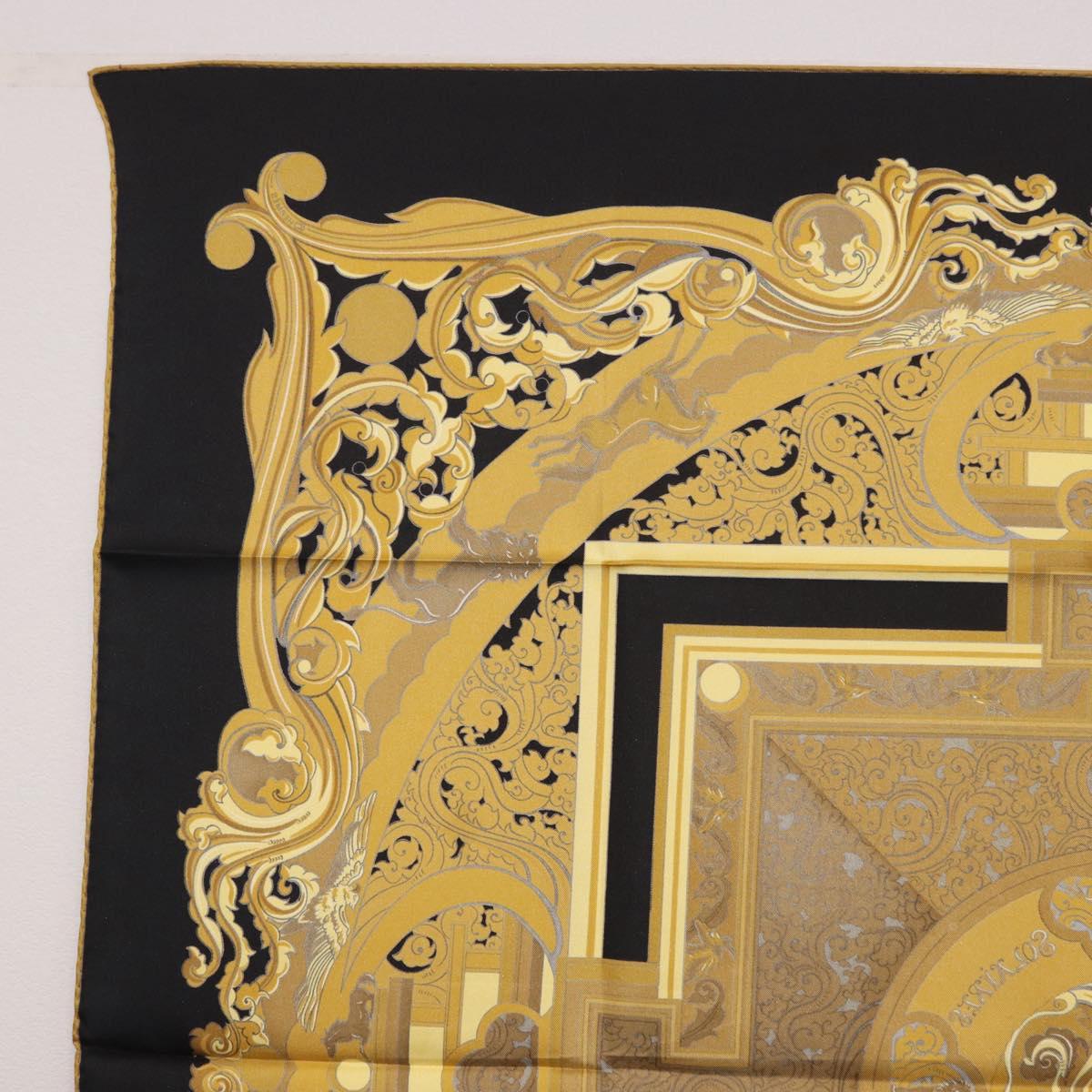 HERMES Carre90 Scarf Silk "ANIMAUX SOLAIRES" Black Auth 188023M