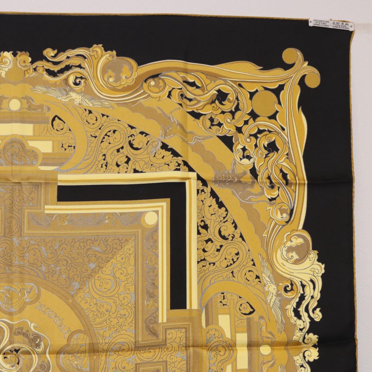 HERMES Carre90 Scarf Silk "ANIMAUX SOLAIRES" Black Auth 188023M
