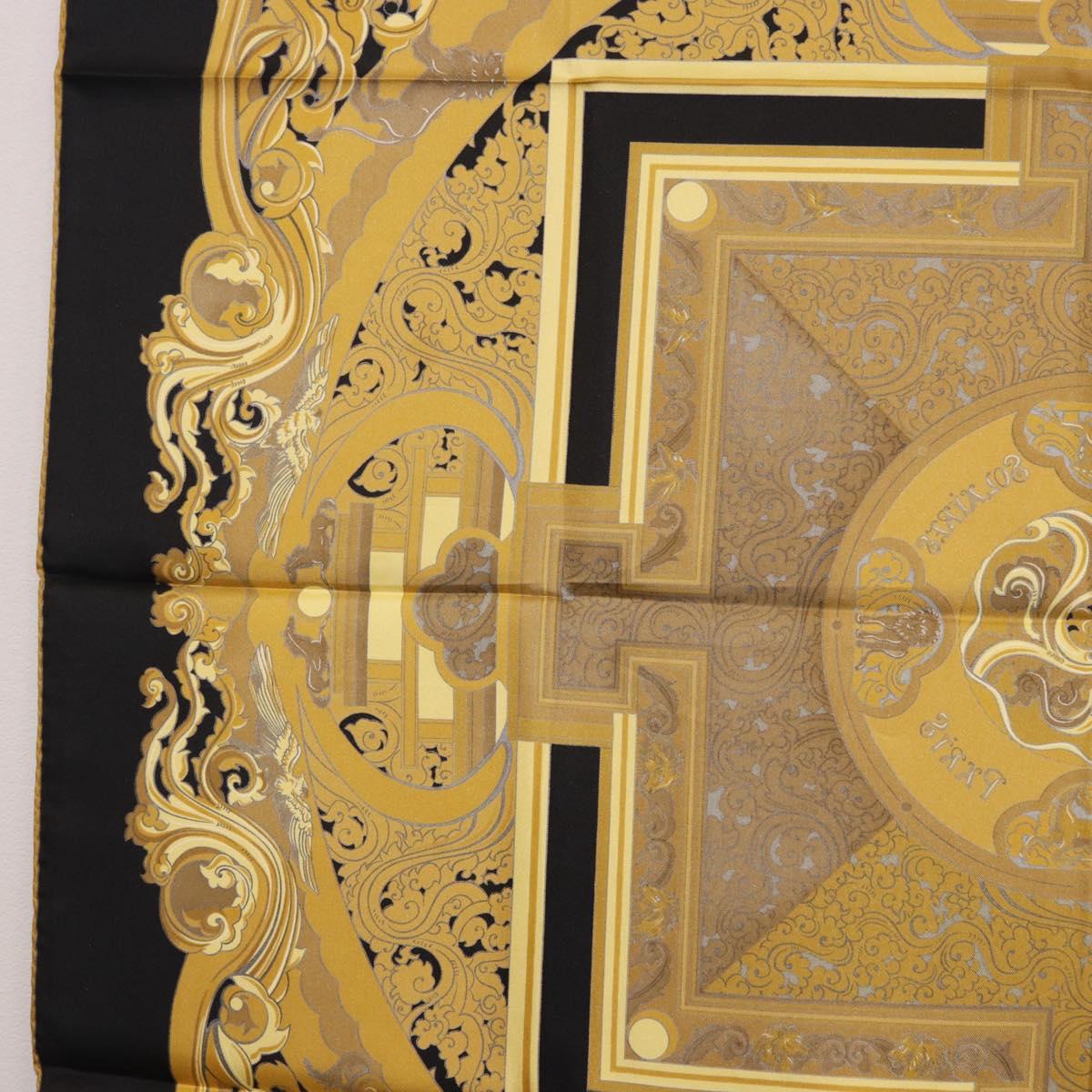 HERMES Carre90 Scarf Silk "ANIMAUX SOLAIRES" Black Auth 188023M