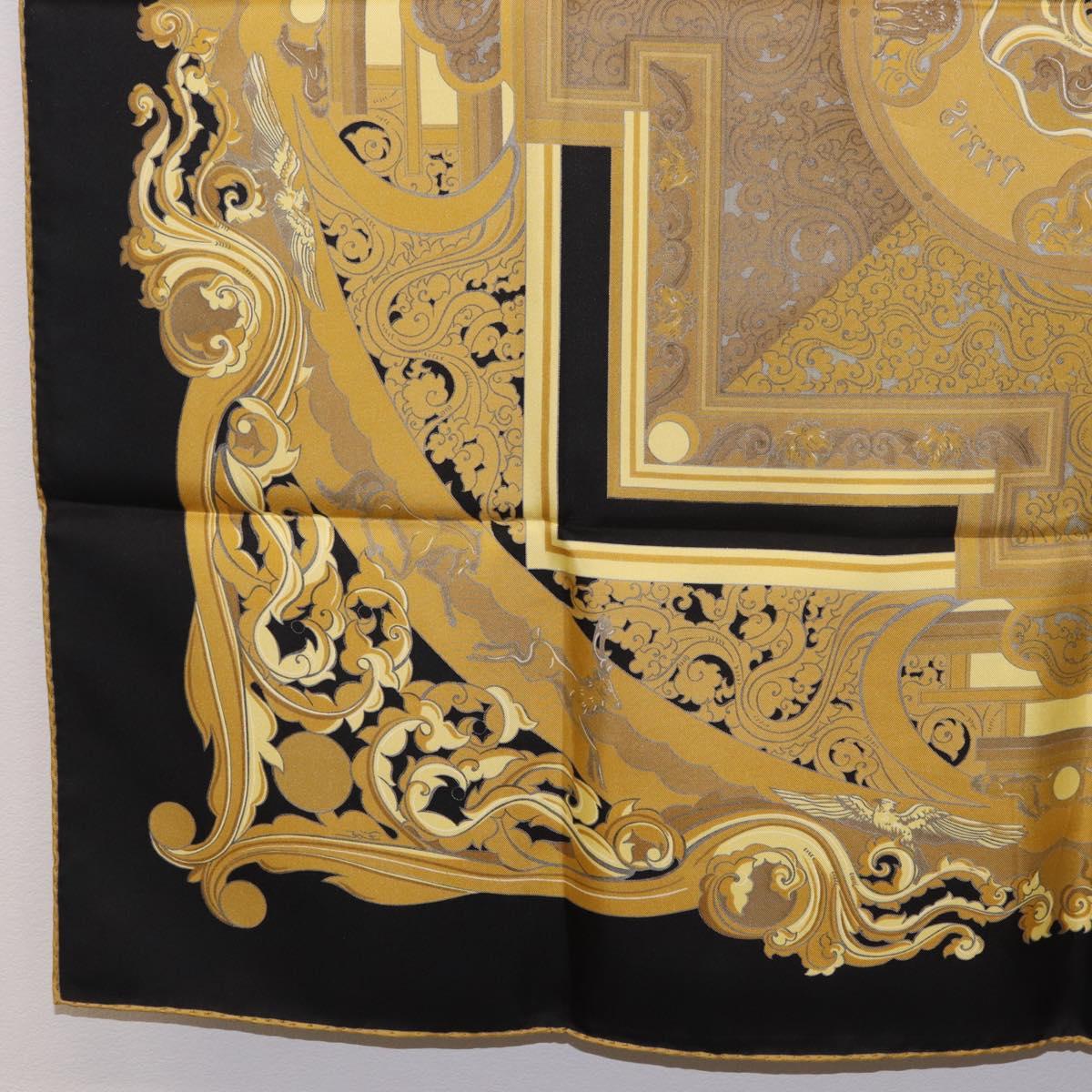 HERMES Carre90 Scarf Silk "ANIMAUX SOLAIRES" Black Auth 188023M