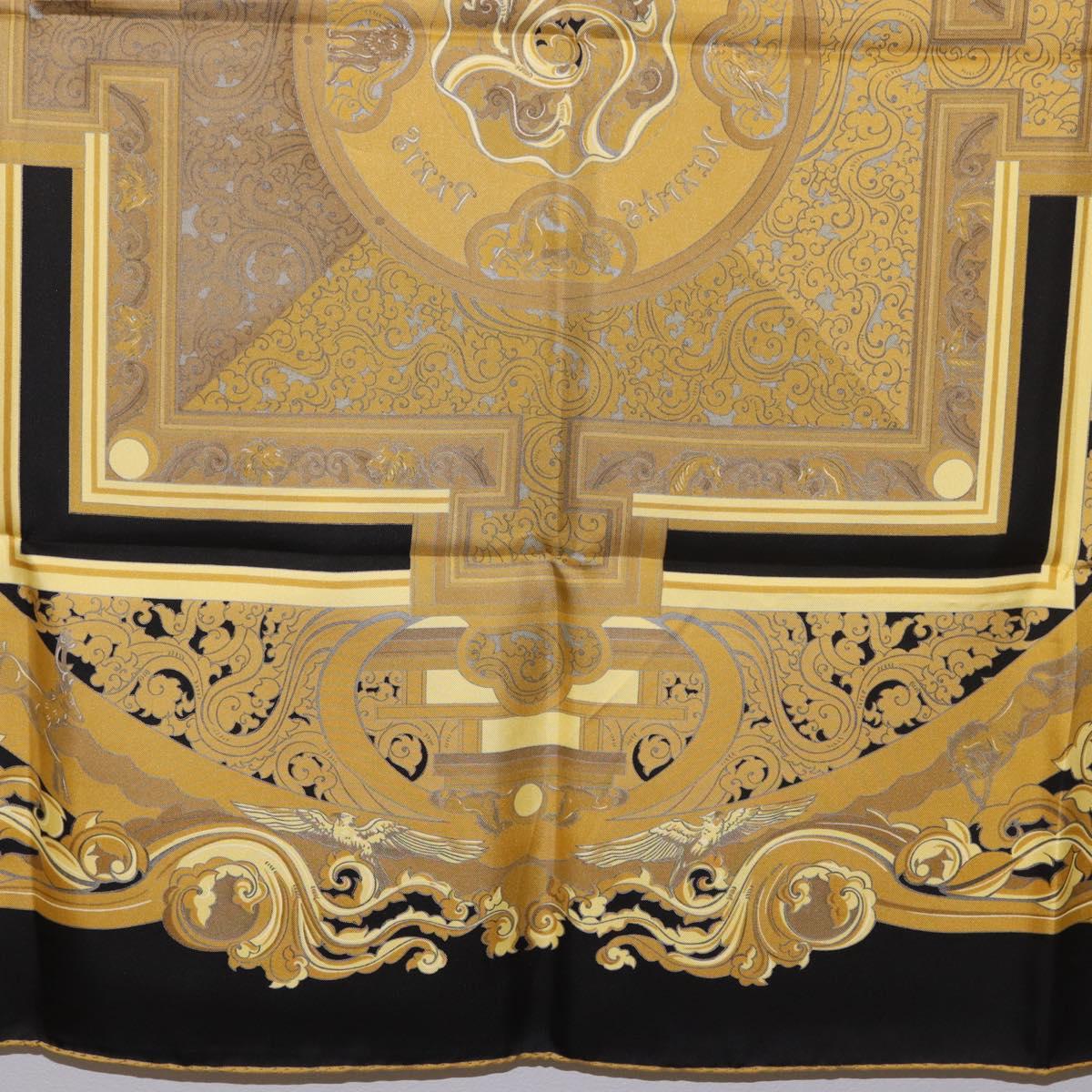 HERMES Carre90 Scarf Silk "ANIMAUX SOLAIRES" Black Auth 188023M