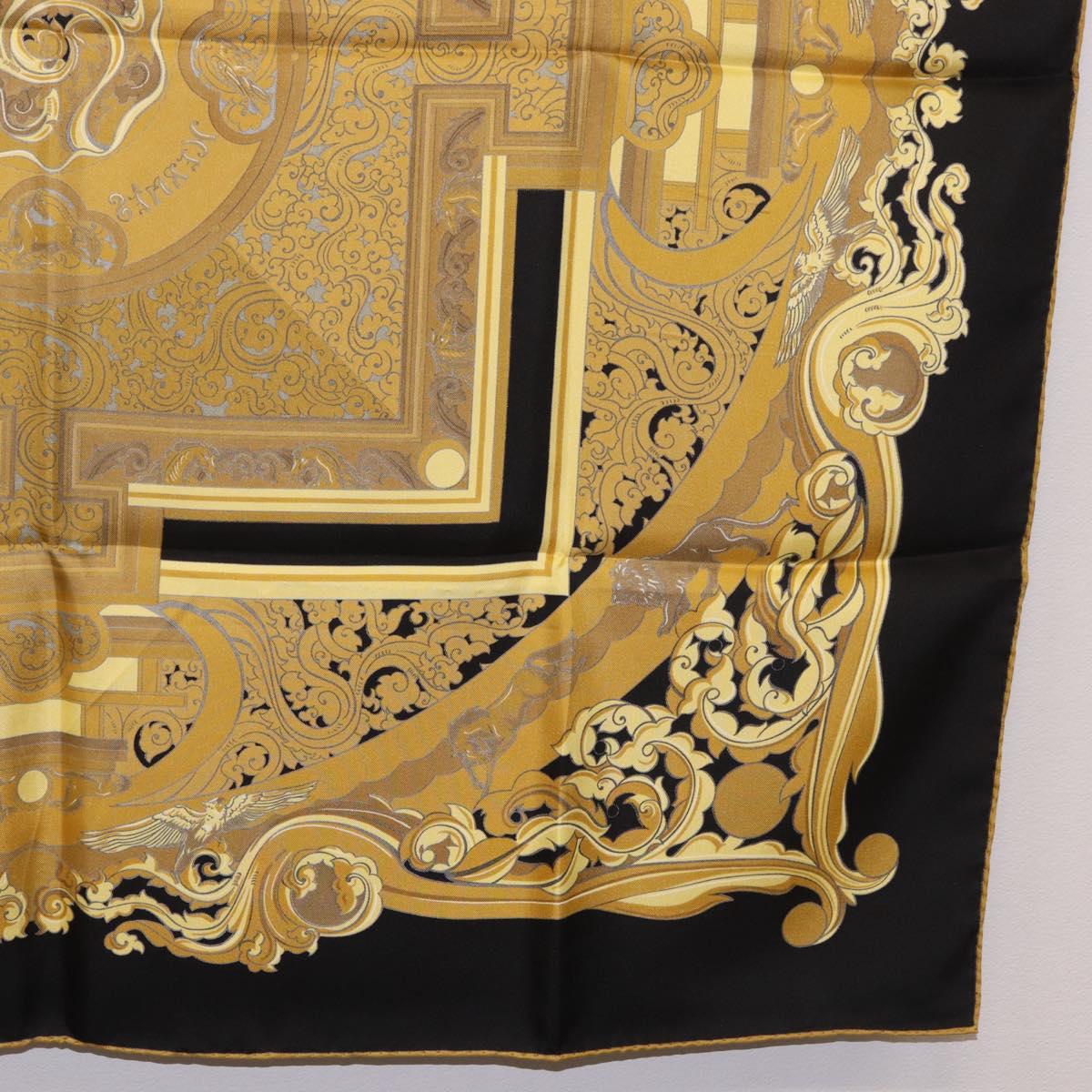 HERMES Carre90 Scarf Silk "ANIMAUX SOLAIRES" Black Auth 188023M