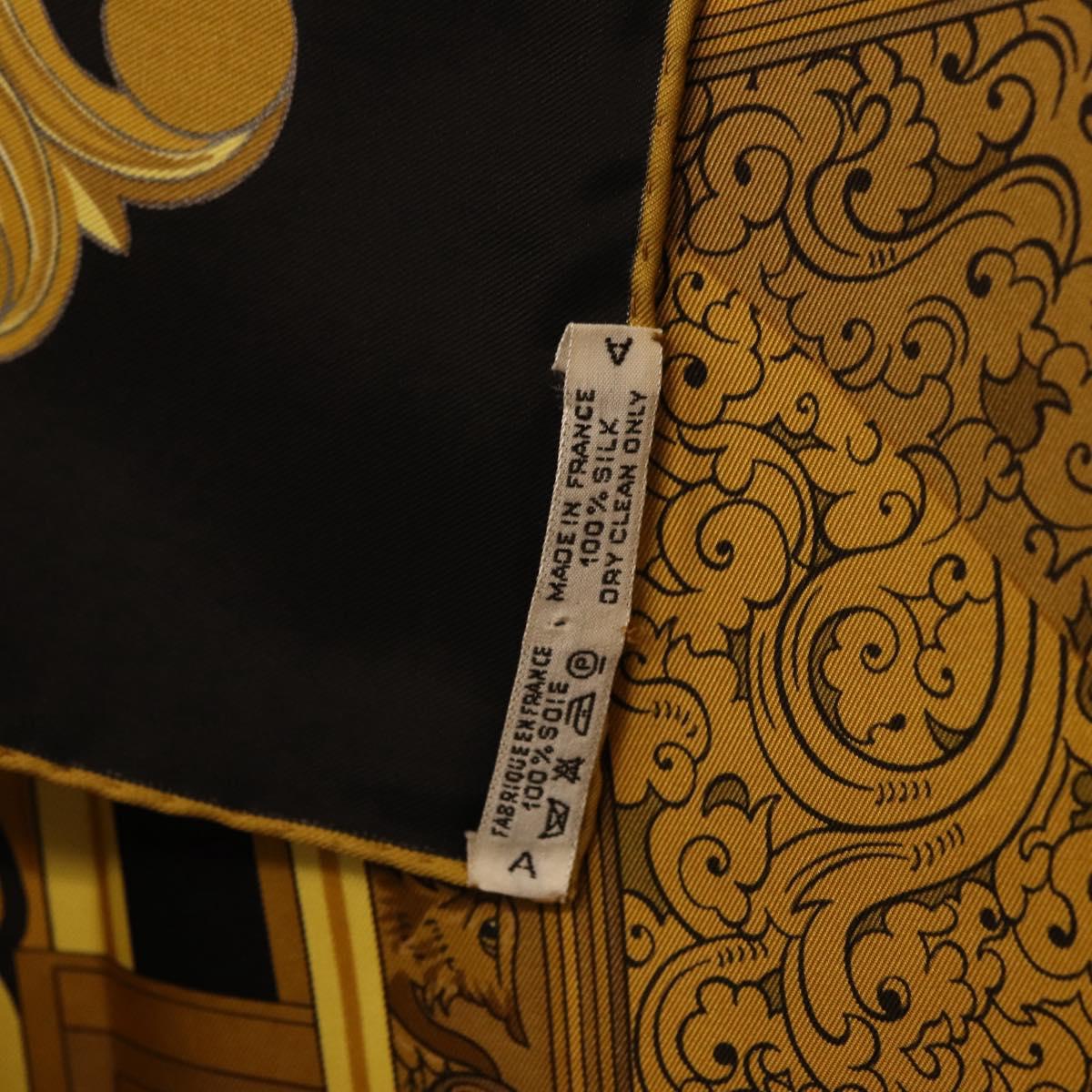 HERMES Carre90 Scarf Silk "ANIMAUX SOLAIRES" Black Auth 188023M