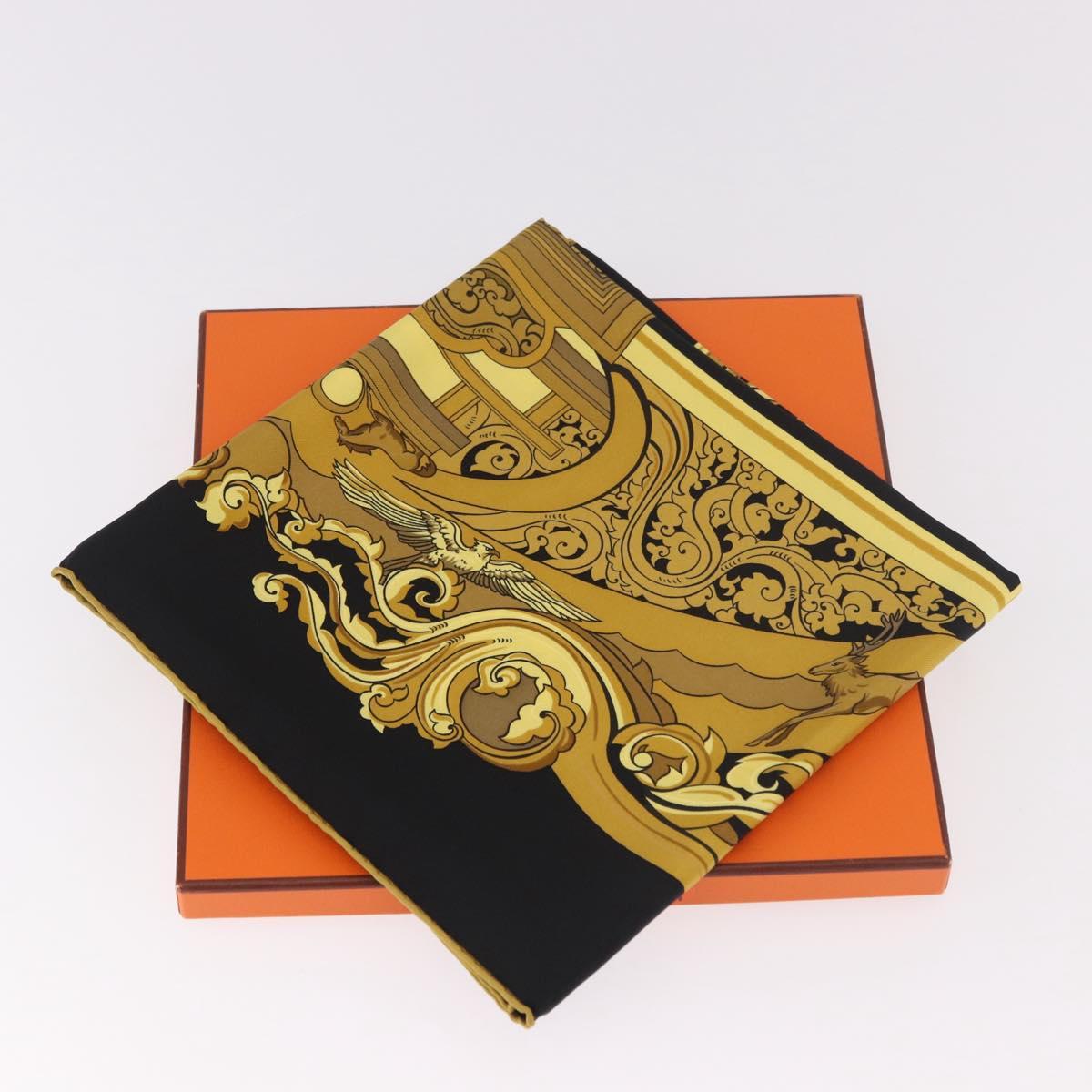 HERMES Carre90 Scarf Silk "ANIMAUX SOLAIRES" Black Auth 188023M