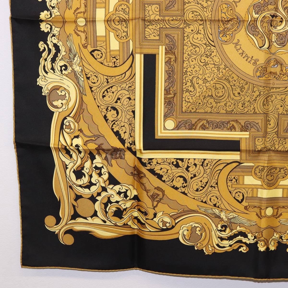 HERMES Carre90 Scarf Silk "ANIMAUX SOLAIRES" Black Auth 188023M