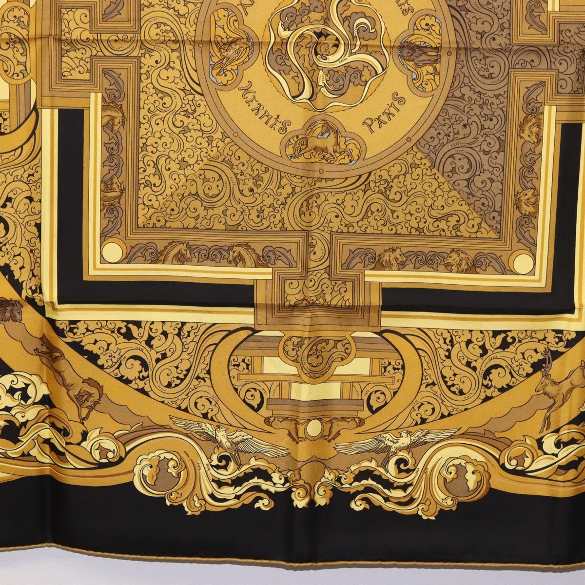 HERMES Carre90 Scarf Silk "ANIMAUX SOLAIRES" Black Auth 188023M