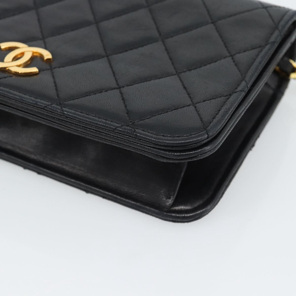 CHANEL Matelasse Chain Shoulder Bag Lamb Skin Black Gold CC Auth 188053