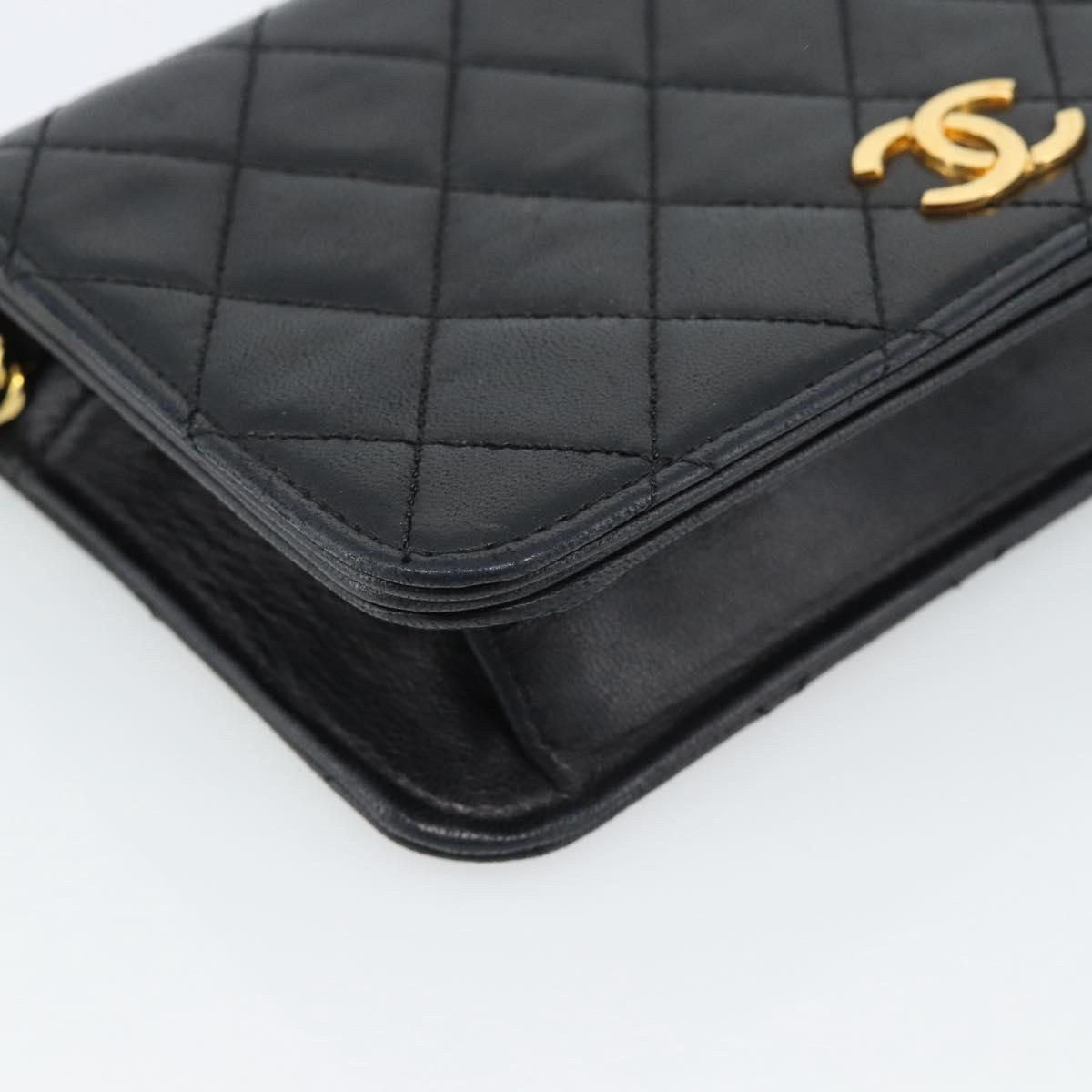 CHANEL Matelasse Chain Shoulder Bag Lamb Skin Black Gold CC Auth 188053
