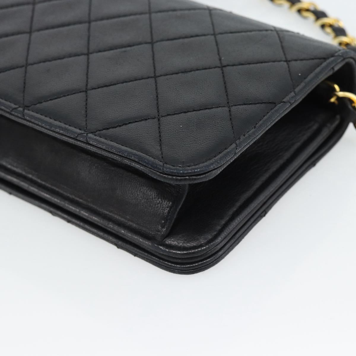 CHANEL Matelasse Chain Shoulder Bag Lamb Skin Black Gold CC Auth 188053