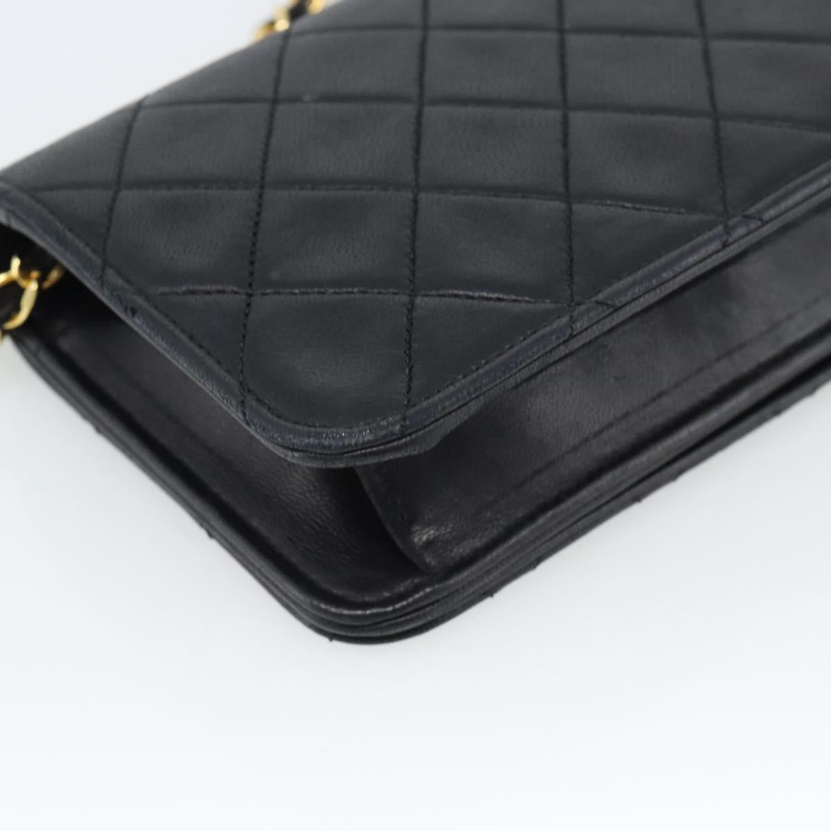 CHANEL Matelasse Chain Shoulder Bag Lamb Skin Black Gold CC Auth 188053