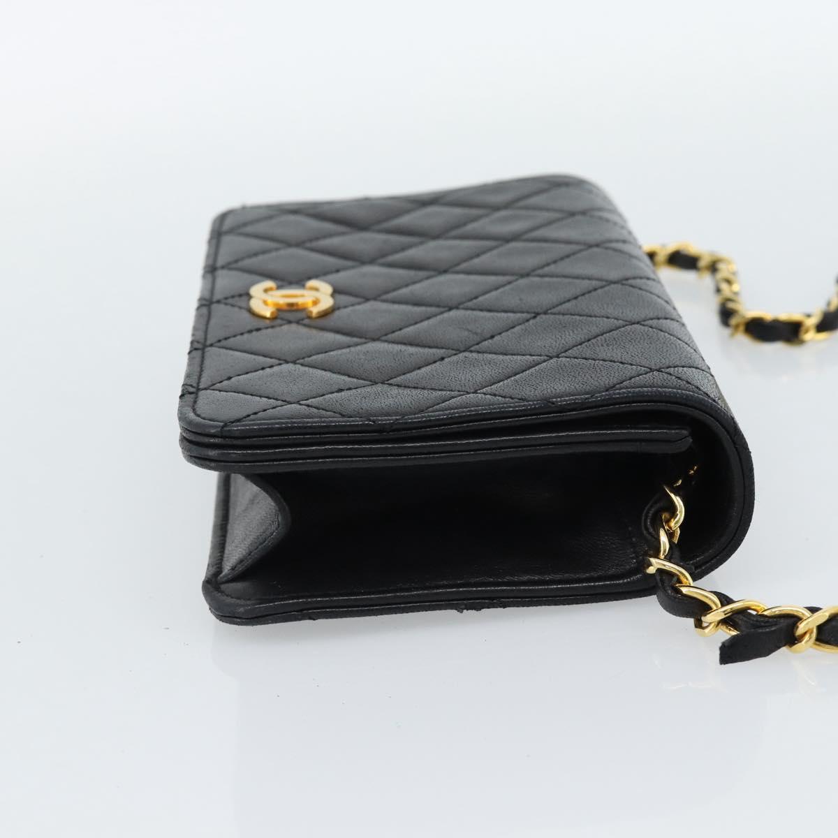 CHANEL Matelasse Chain Shoulder Bag Lamb Skin Black Gold CC Auth 188053