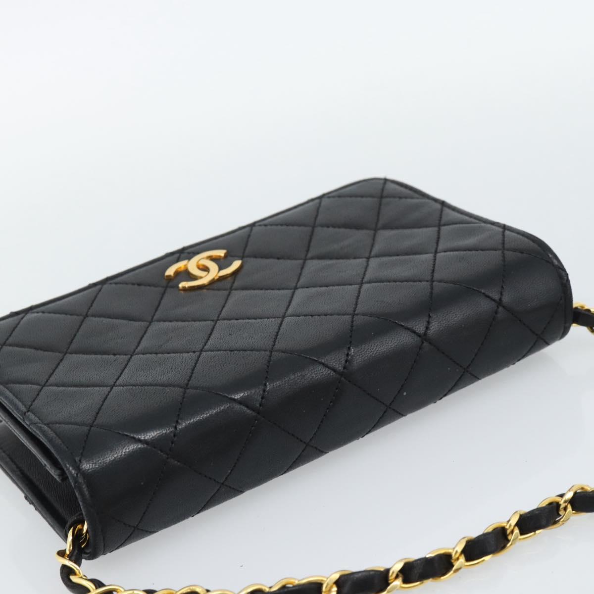 CHANEL Matelasse Chain Shoulder Bag Lamb Skin Black Gold CC Auth 188053