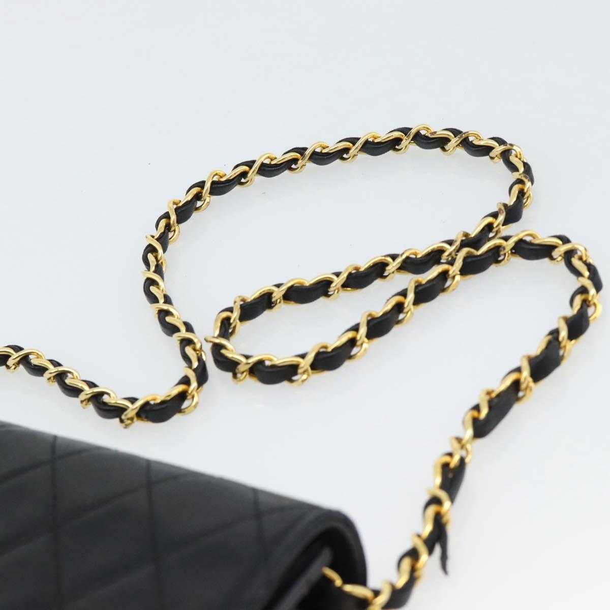 CHANEL Matelasse Chain Shoulder Bag Lamb Skin Black Gold CC Auth 188053