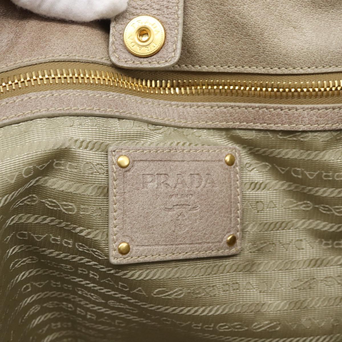 PRADA Tote Bag Leather 2way Beige Auth 188056