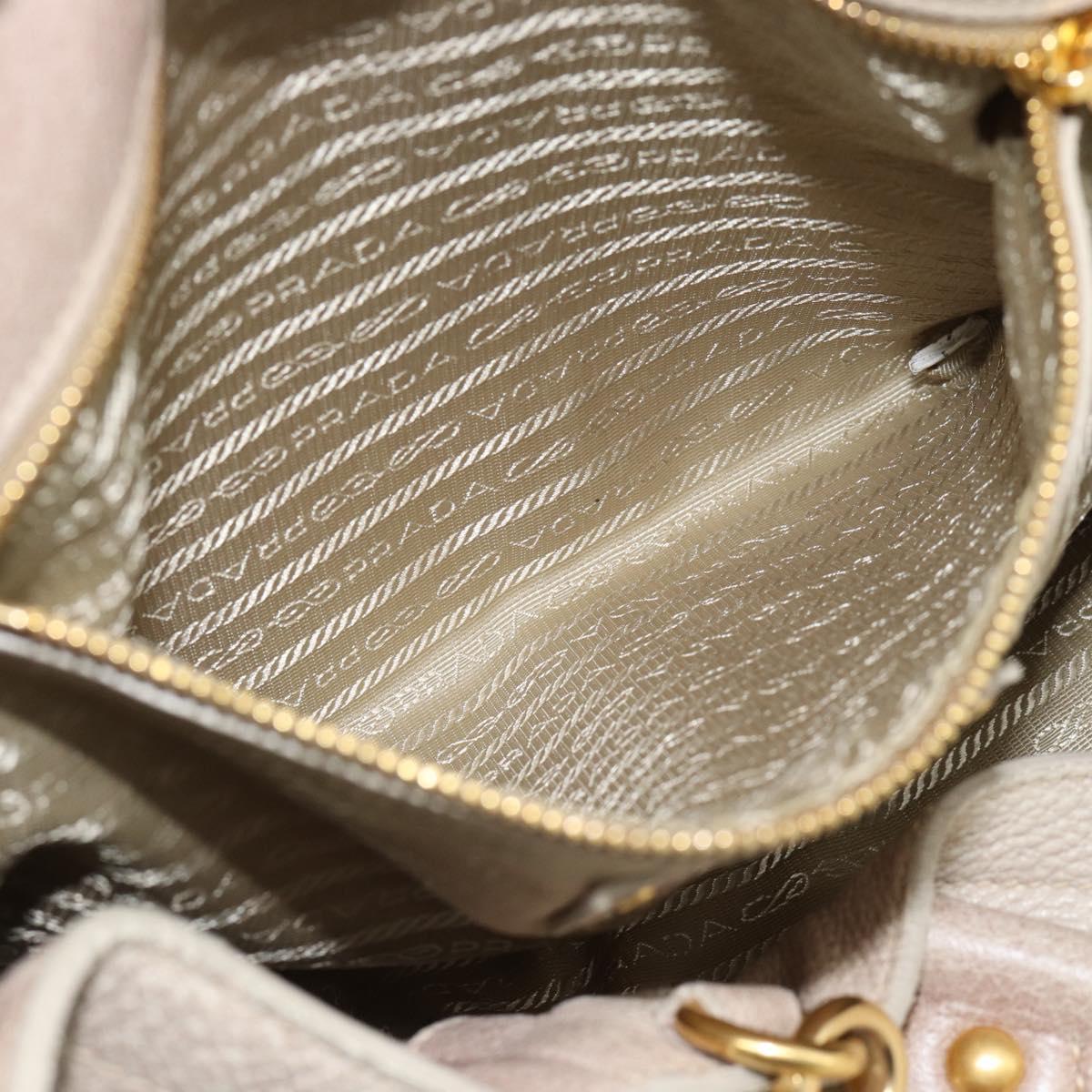 PRADA Tote Bag Leather 2way Beige Auth 188056