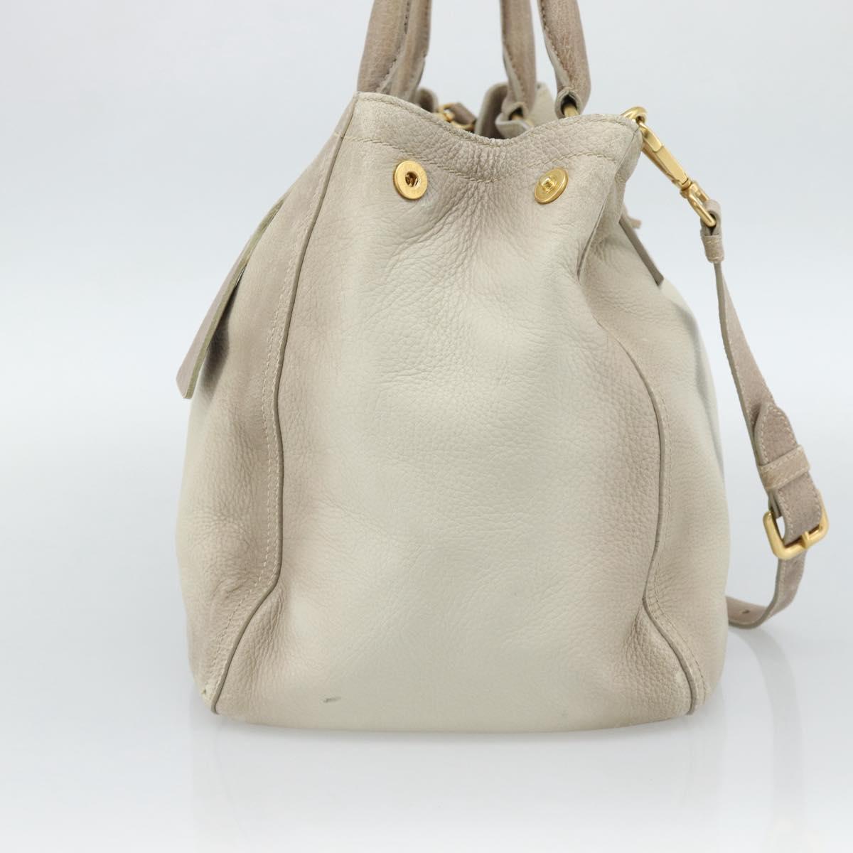 PRADA Tote Bag Leather 2way Beige Auth 188056