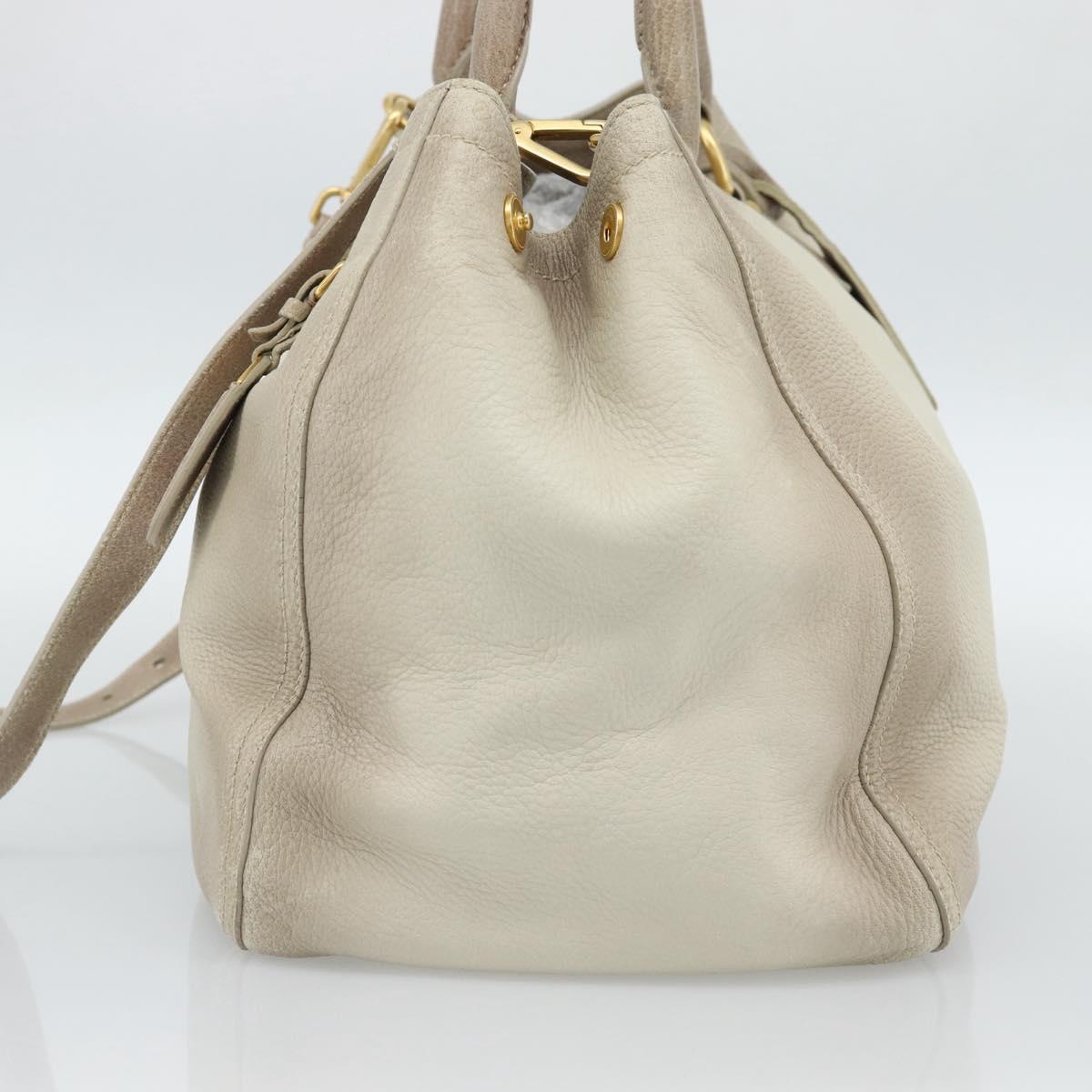 PRADA Tote Bag Leather 2way Beige Auth 188056