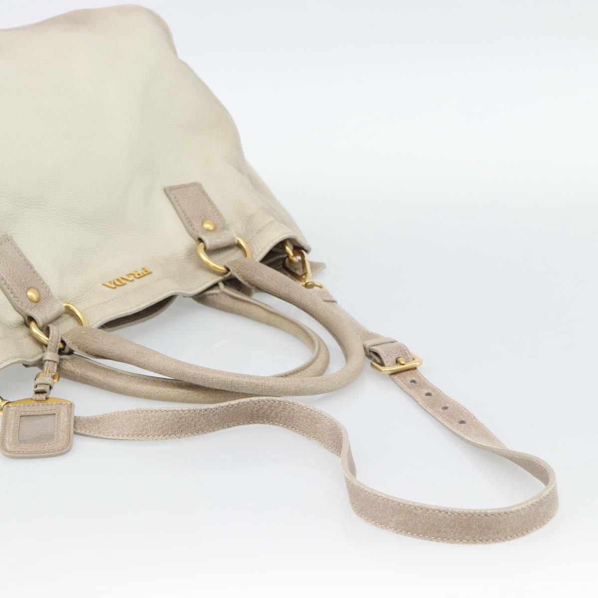 PRADA Tote Bag Leather 2way Beige Auth 188056
