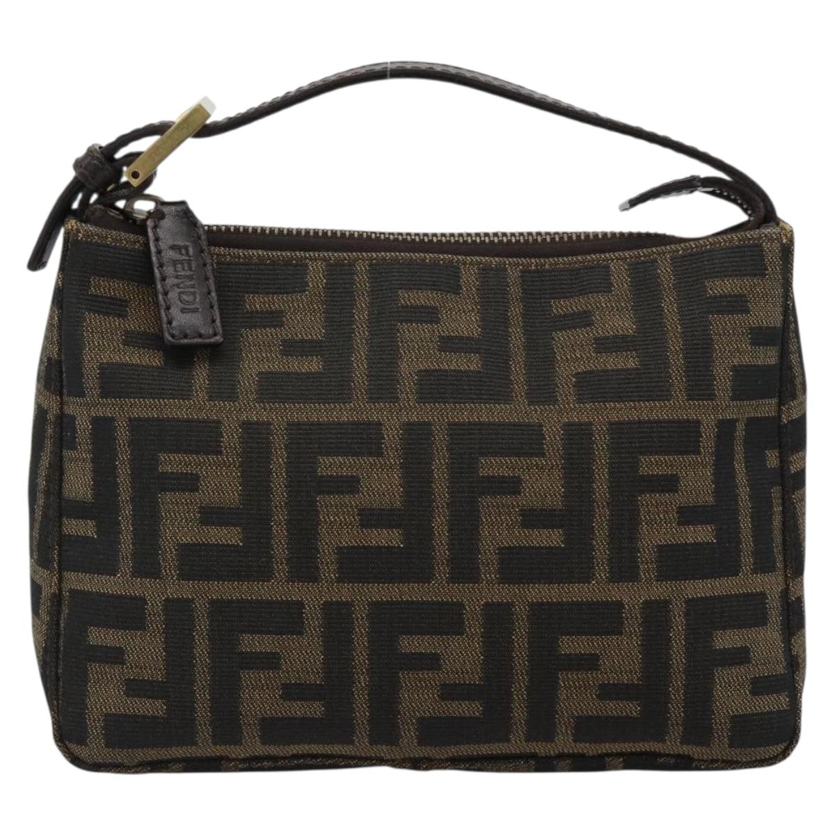 FENDI Zucca Canvas Pouch Brown Black Auth 188060A