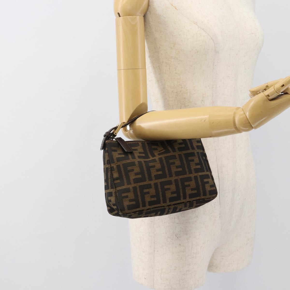 FENDI Zucca Canvas Pouch Brown Black Auth 188060A