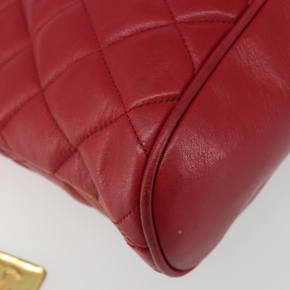 CHANEL Chain Matelasse Shoulder Bag Lamb Skin Red CC Auth 188061