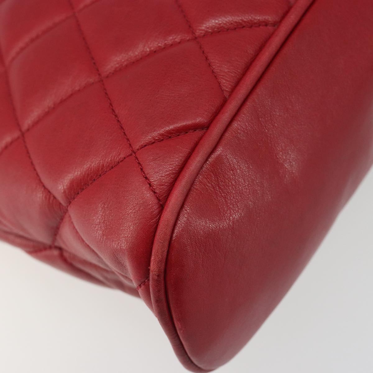 CHANEL Chain Matelasse Shoulder Bag Lamb Skin Red CC Auth 188061