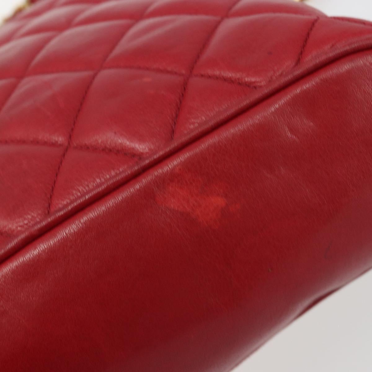 CHANEL Chain Matelasse Shoulder Bag Lamb Skin Red CC Auth 188061