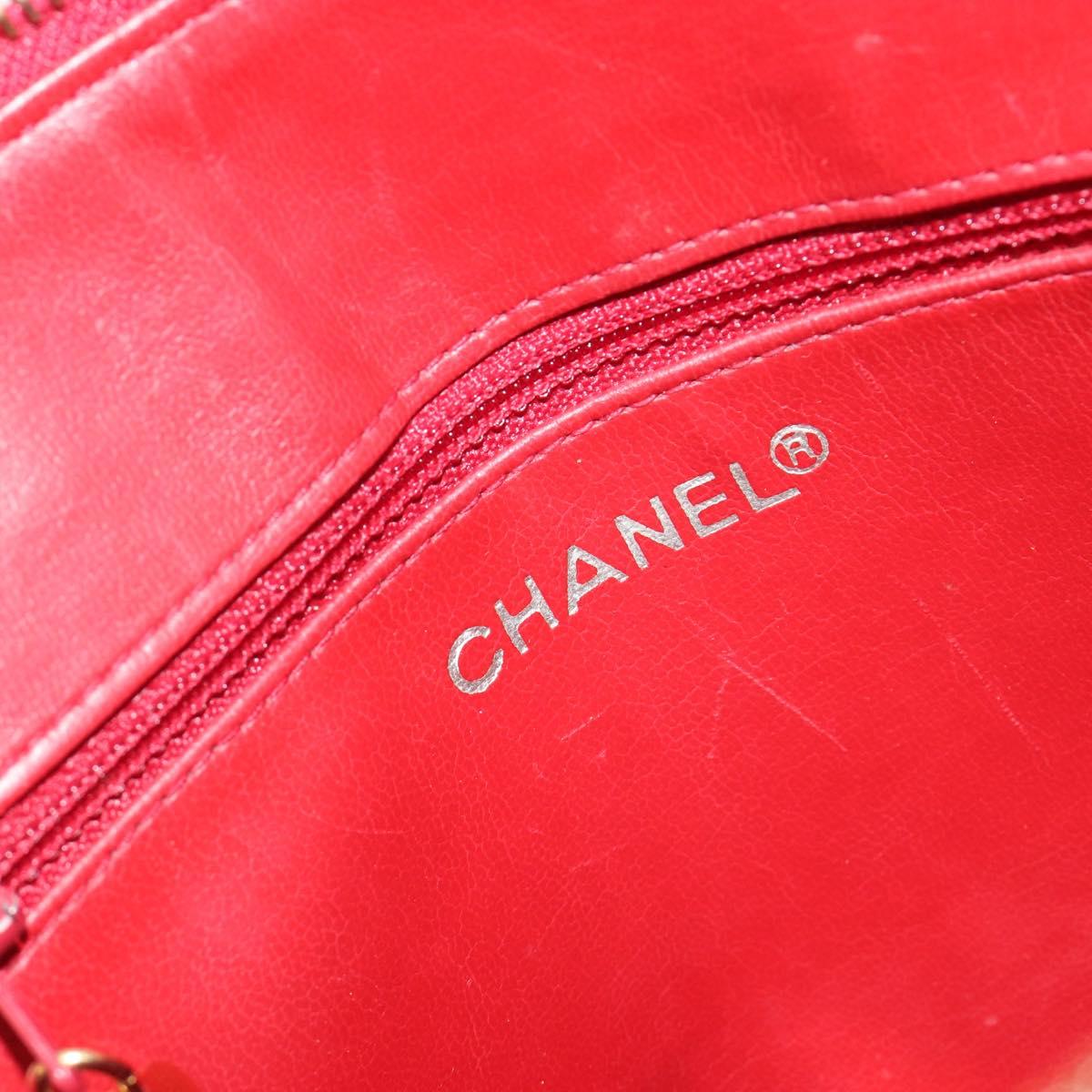 CHANEL Chain Matelasse Shoulder Bag Lamb Skin Red CC Auth 188061