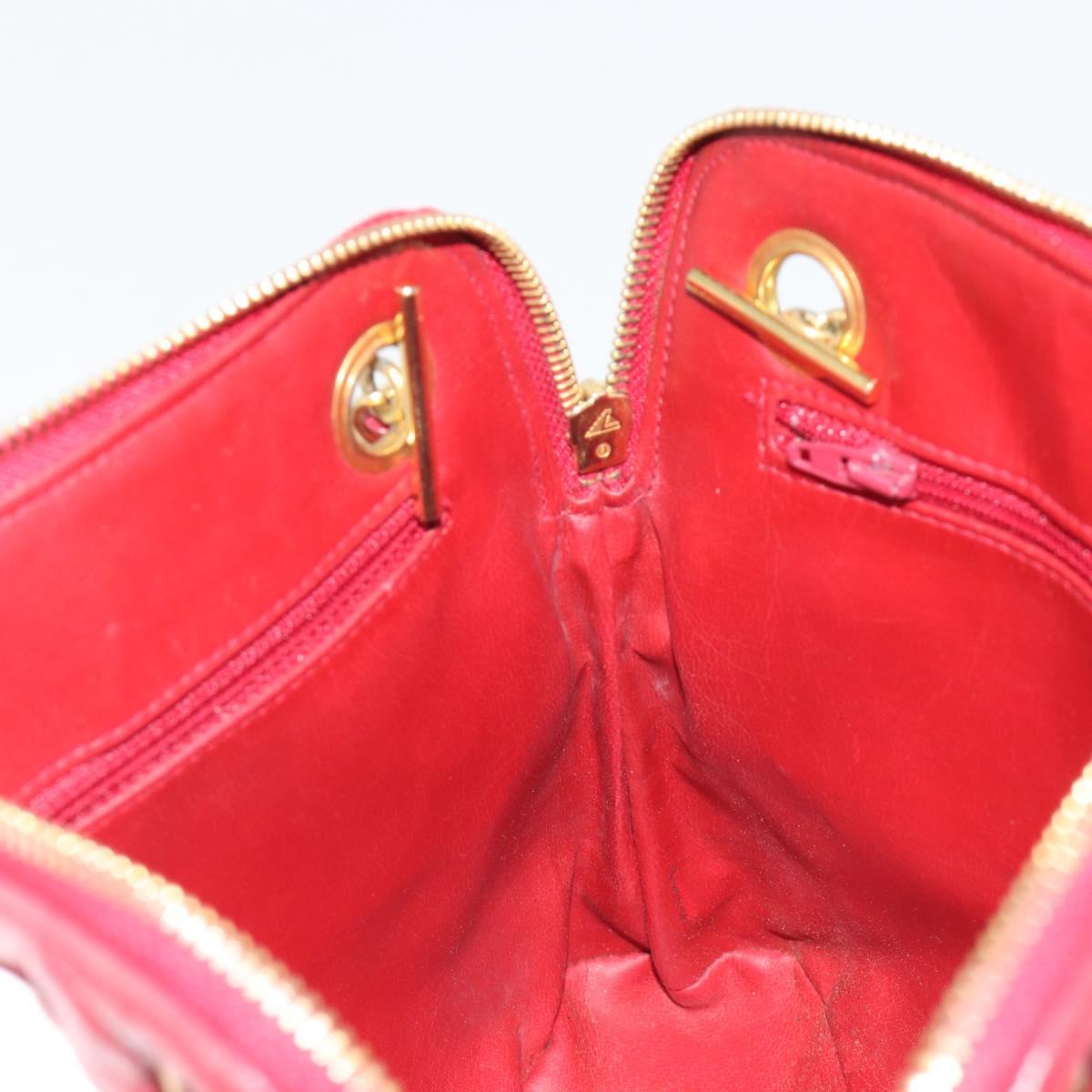 CHANEL Chain Matelasse Shoulder Bag Lamb Skin Red CC Auth 188061