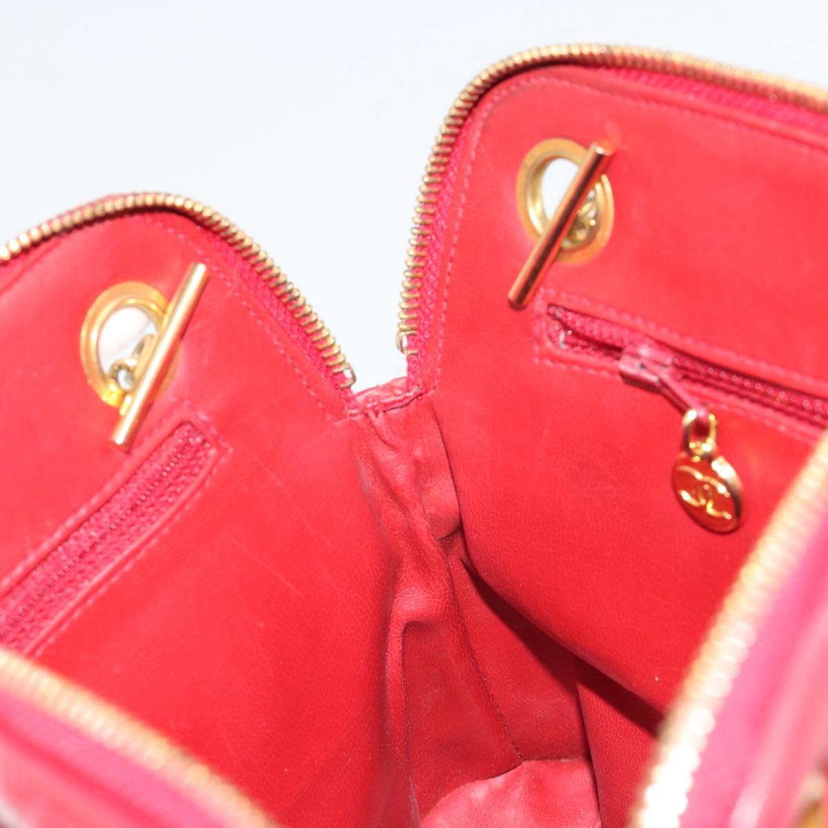 CHANEL Chain Matelasse Shoulder Bag Lamb Skin Red CC Auth 188061