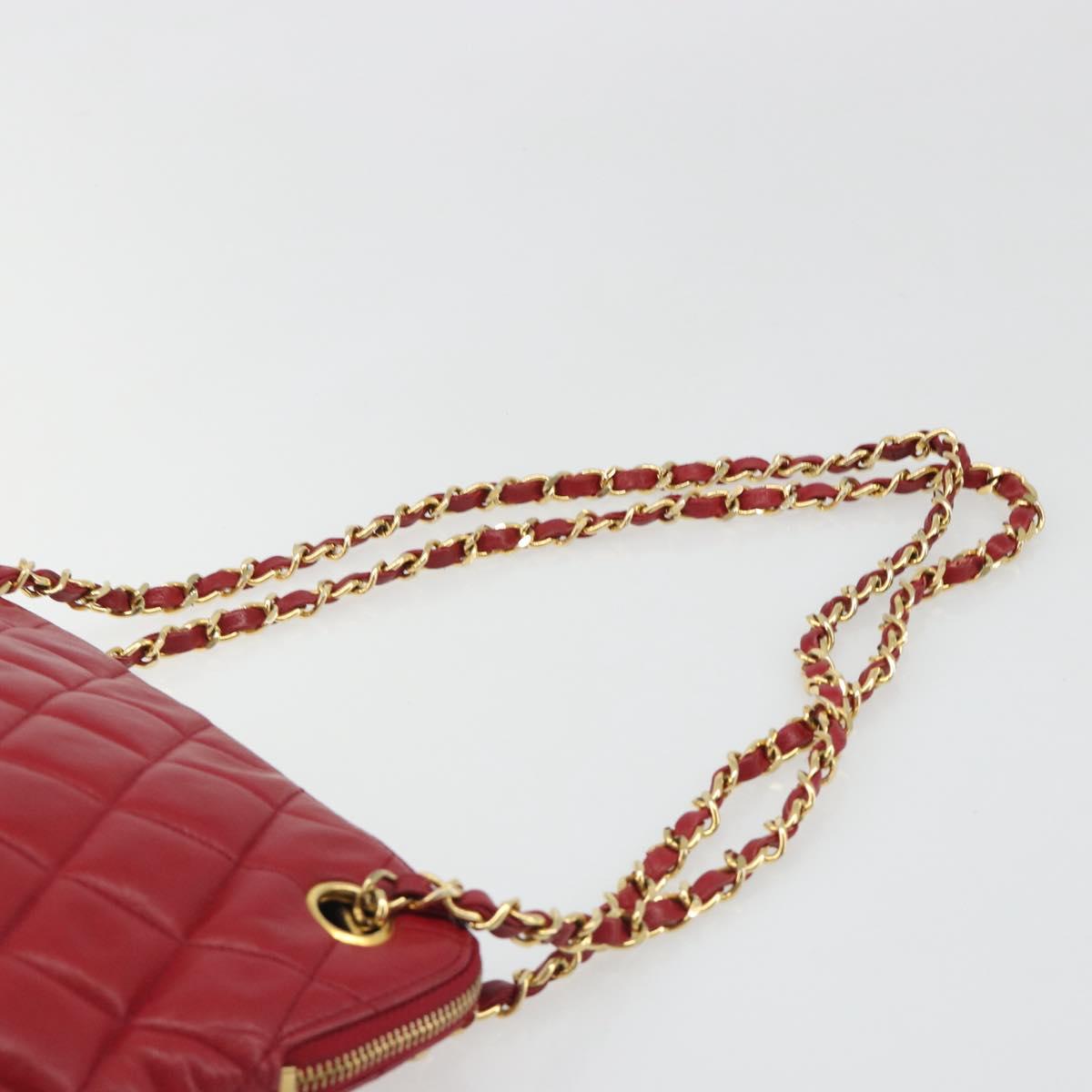 CHANEL Chain Matelasse Shoulder Bag Lamb Skin Red CC Auth 188061