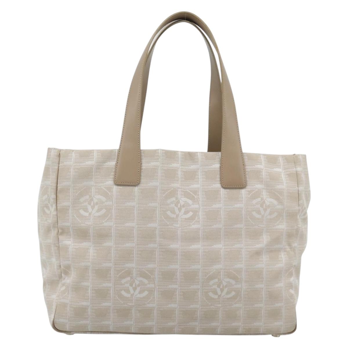 CHANEL New Travel line Tote Bag Canvas Beige CC Auth 188062A